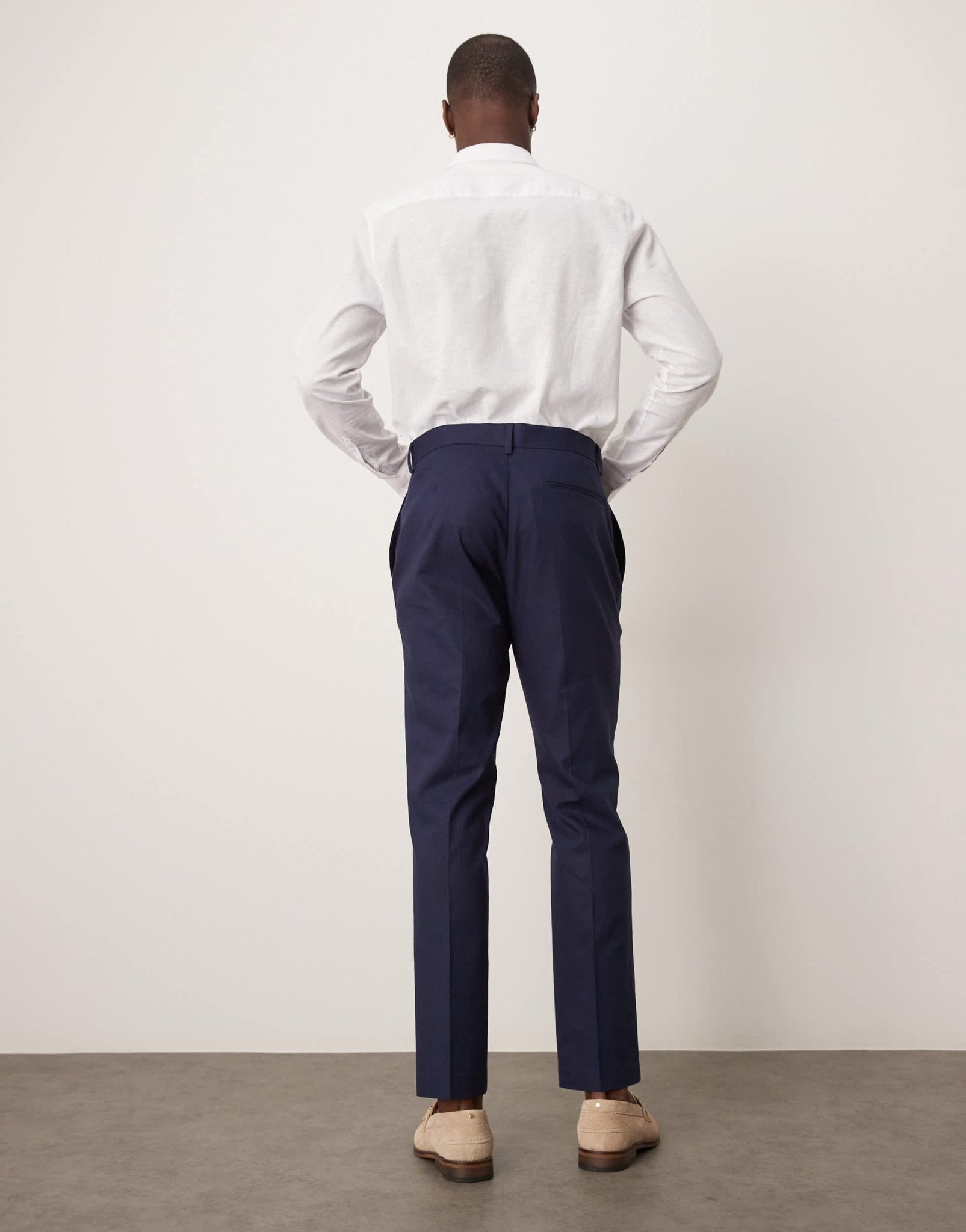 ASOS DESIGN linen blend slim suit trousers in navy - ASOS Sample Sale EU Store