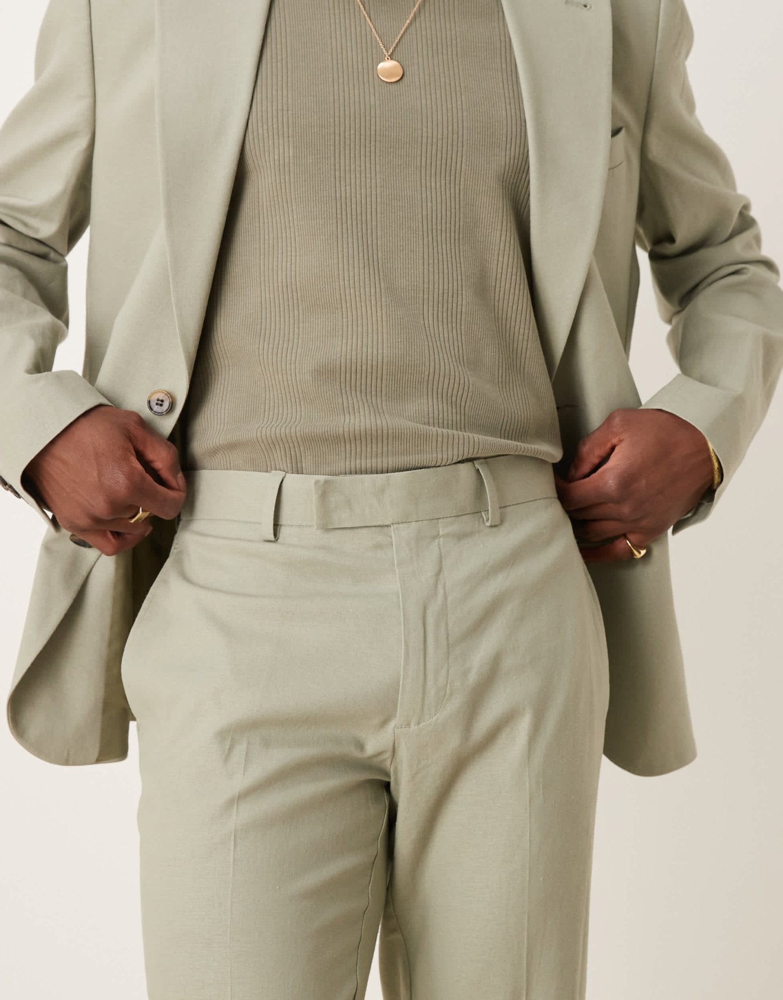 ASOS DESIGN linen blend slim suit trousers in sage green - ASOS Sample Sale EU Store