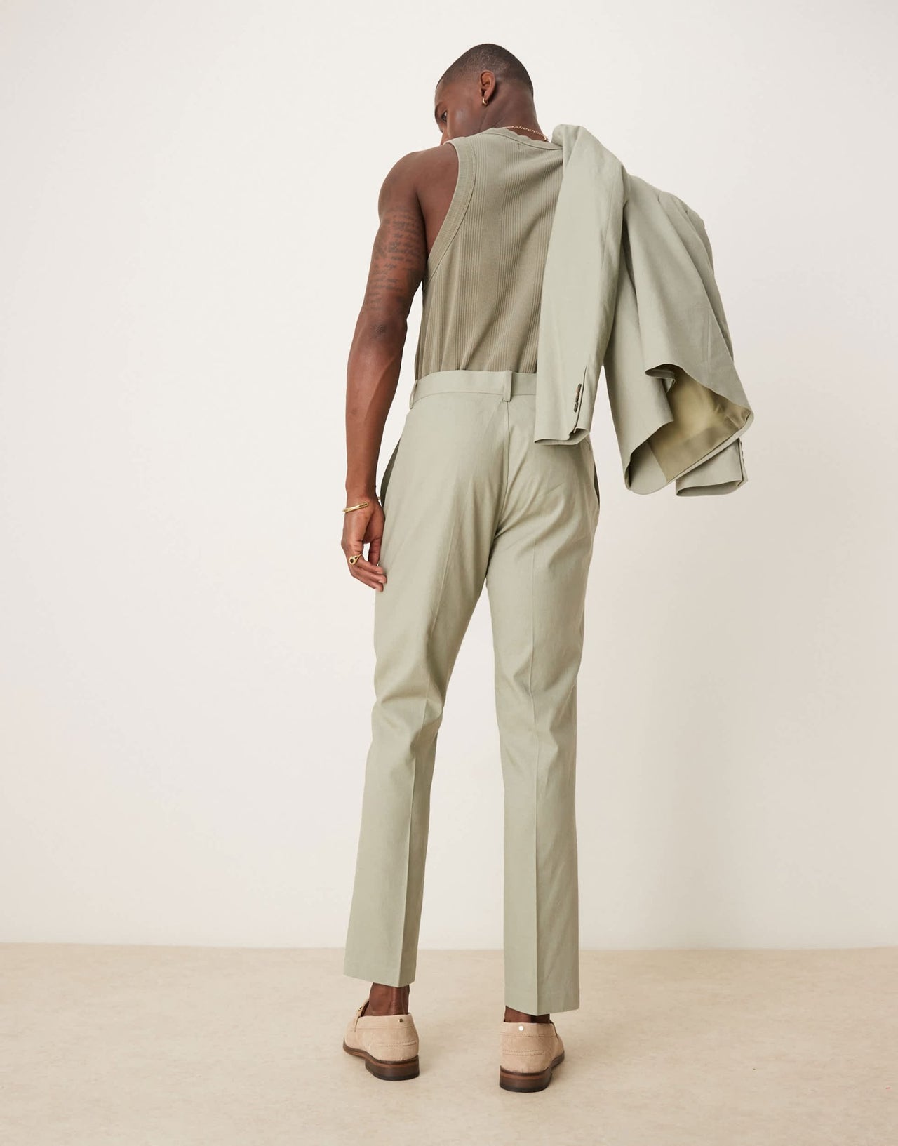 ASOS DESIGN linen blend slim suit trousers in sage green - ASOS Sample Sale EU Store