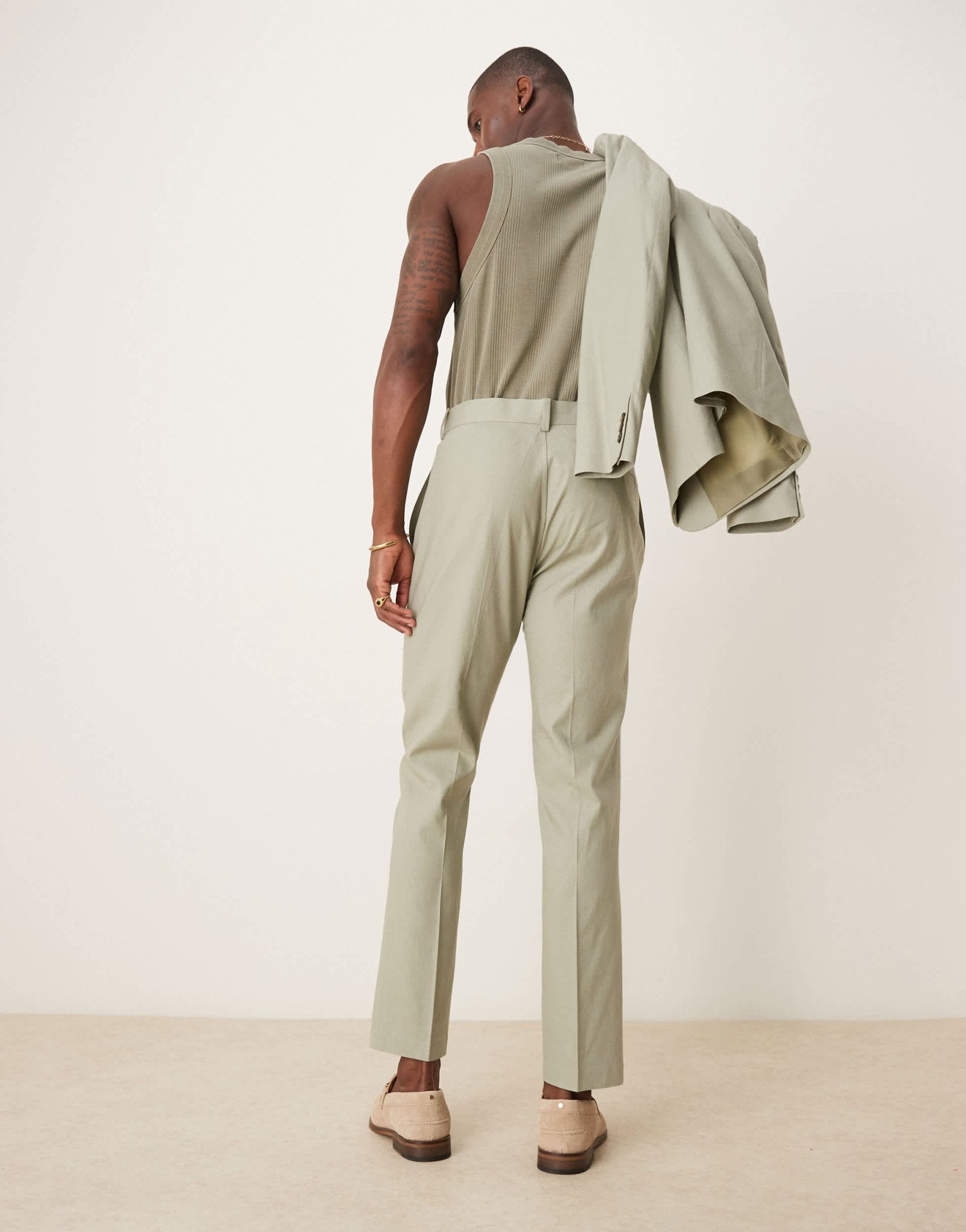 ASOS DESIGN linen blend slim suit trousers in sage green - ASOS Sample Sale EU Store