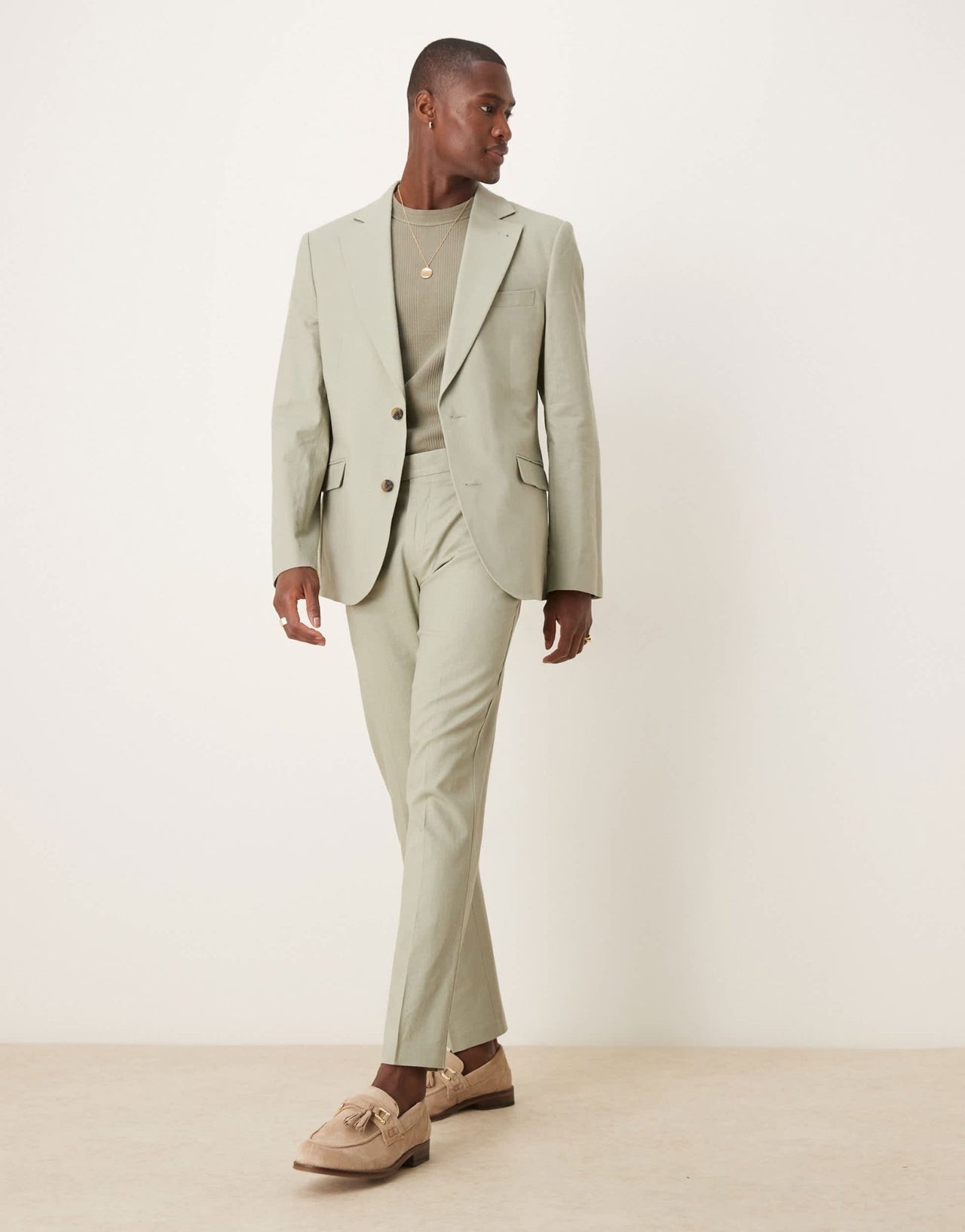 ASOS DESIGN linen blend slim suit trousers in sage green - ASOS Sample Sale EU Store