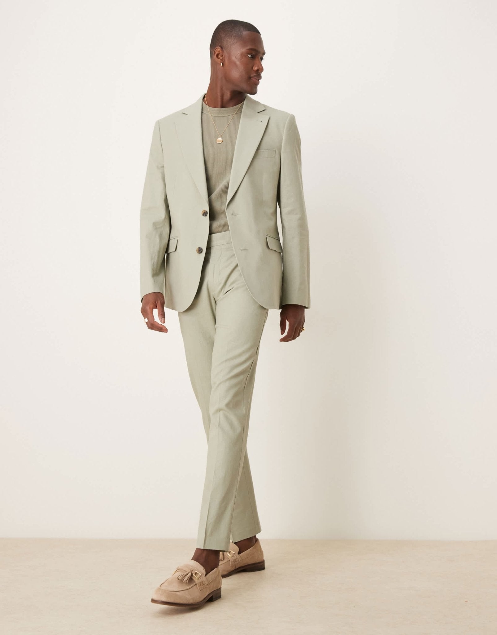 ASOS DESIGN linen blend slim suit trousers in sage green - ASOS Sample Sale EU Store