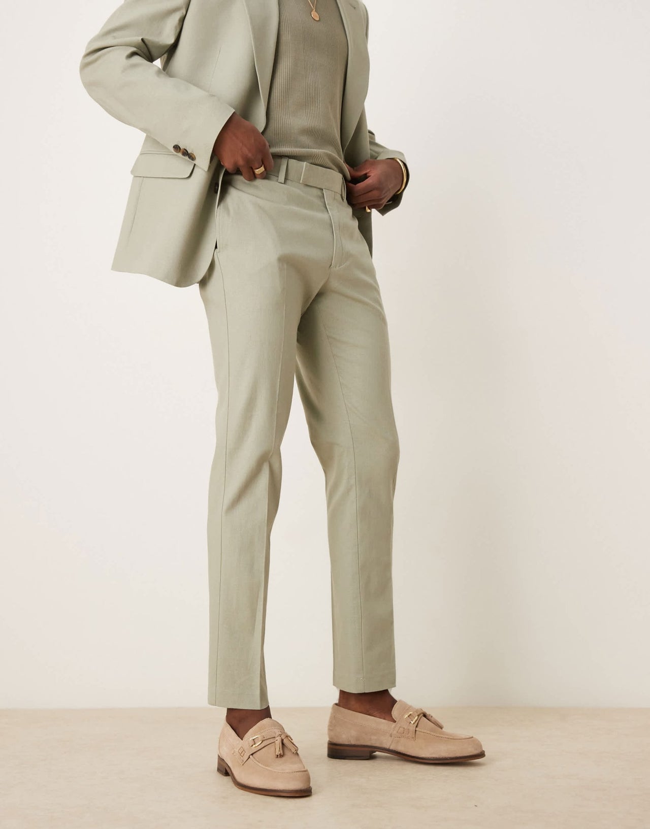 ASOS DESIGN linen blend slim suit trousers in sage green - ASOS Sample Sale EU Store