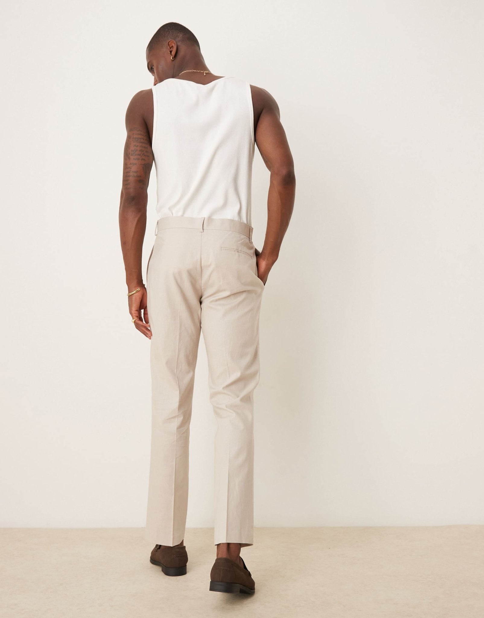 ASOS DESIGN linen blend slim suit trousers in stone - ASOS Sample Sale EU Store