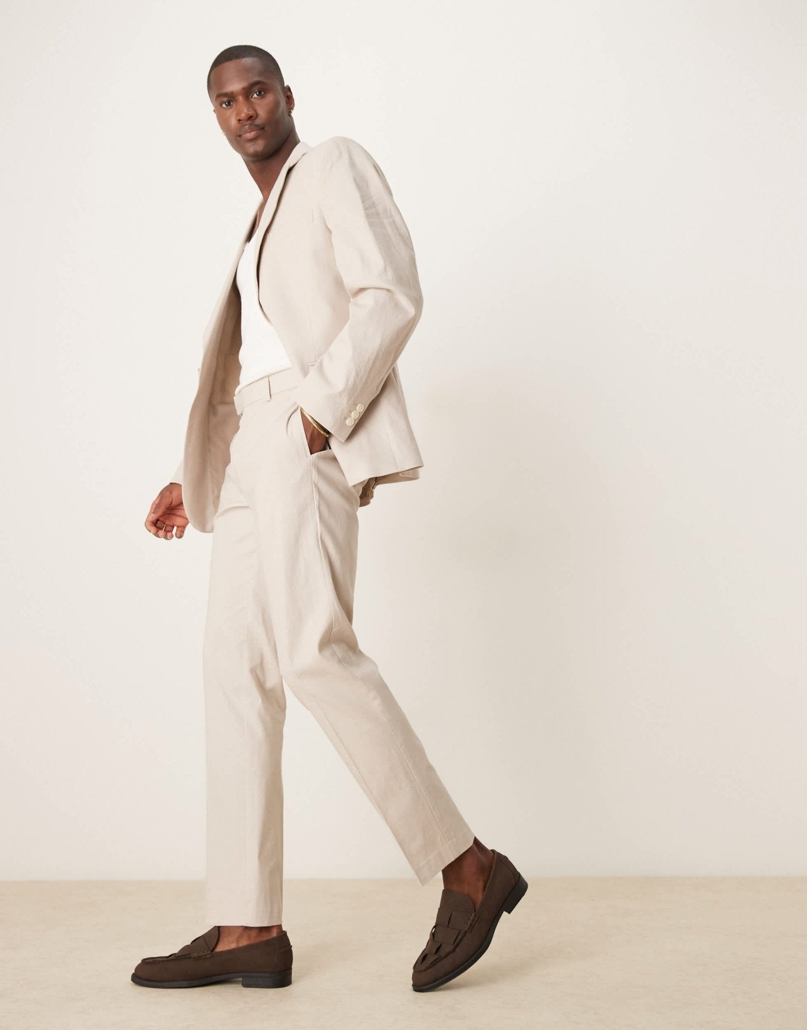 ASOS DESIGN linen blend slim suit trousers in stone - ASOS Sample Sale EU Store