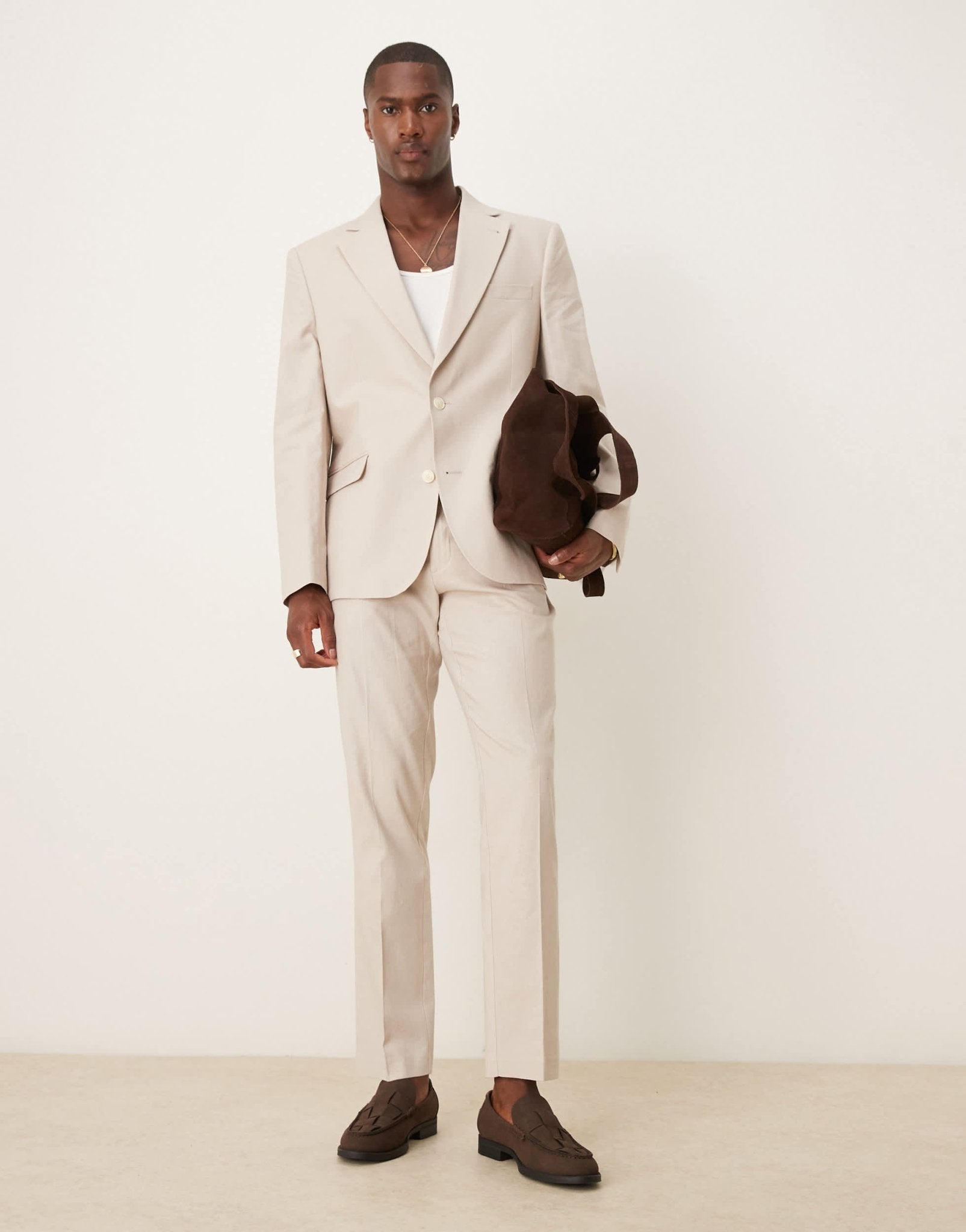 ASOS DESIGN linen blend slim suit trousers in stone - ASOS Sample Sale EU Store