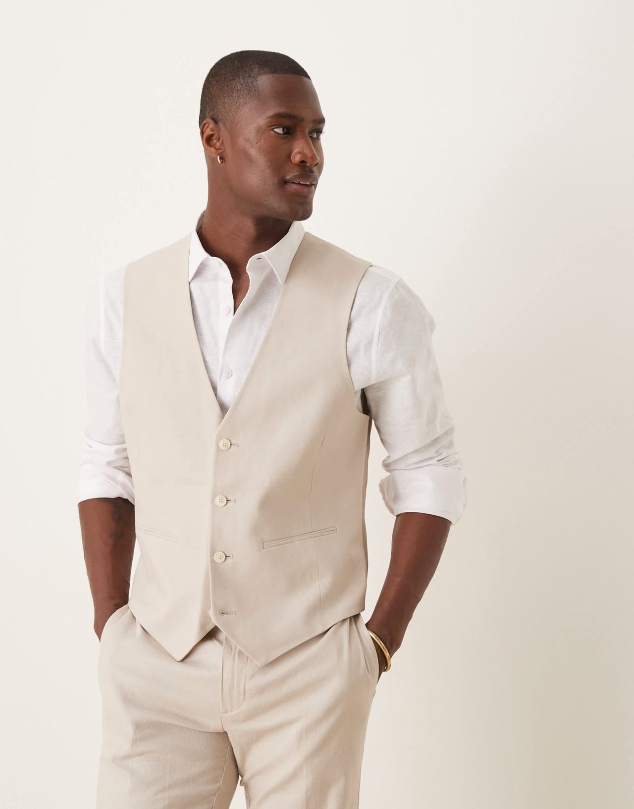 ASOS DESIGN linen blend slim suit waistcoat in stone - ASOS Sample Sale EU Store