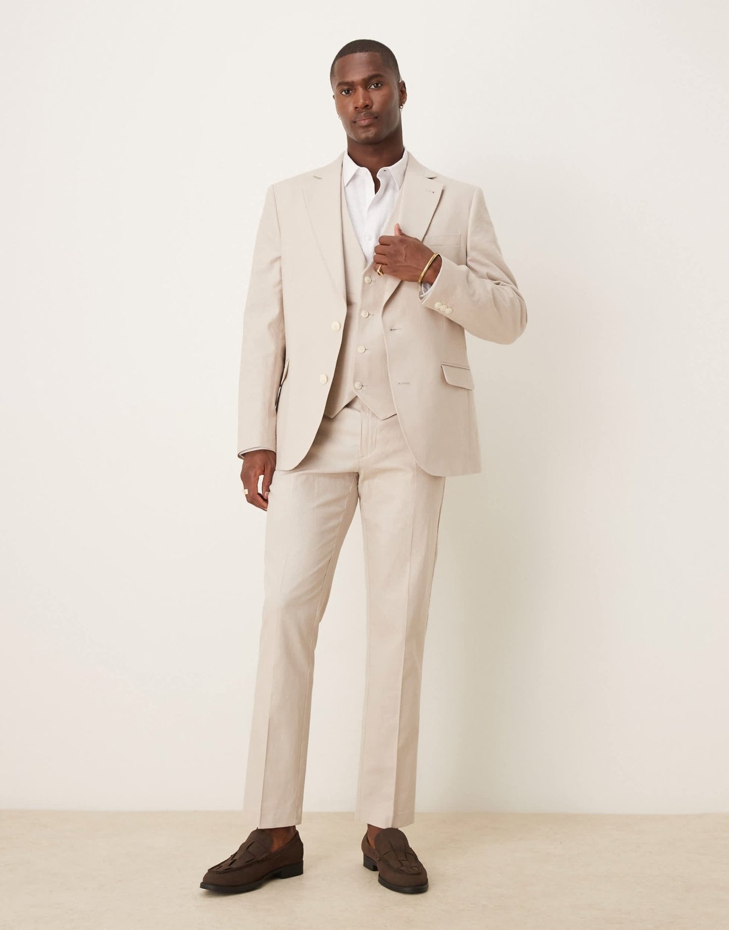 ASOS DESIGN linen blend slim suit waistcoat in stone - ASOS Sample Sale EU Store