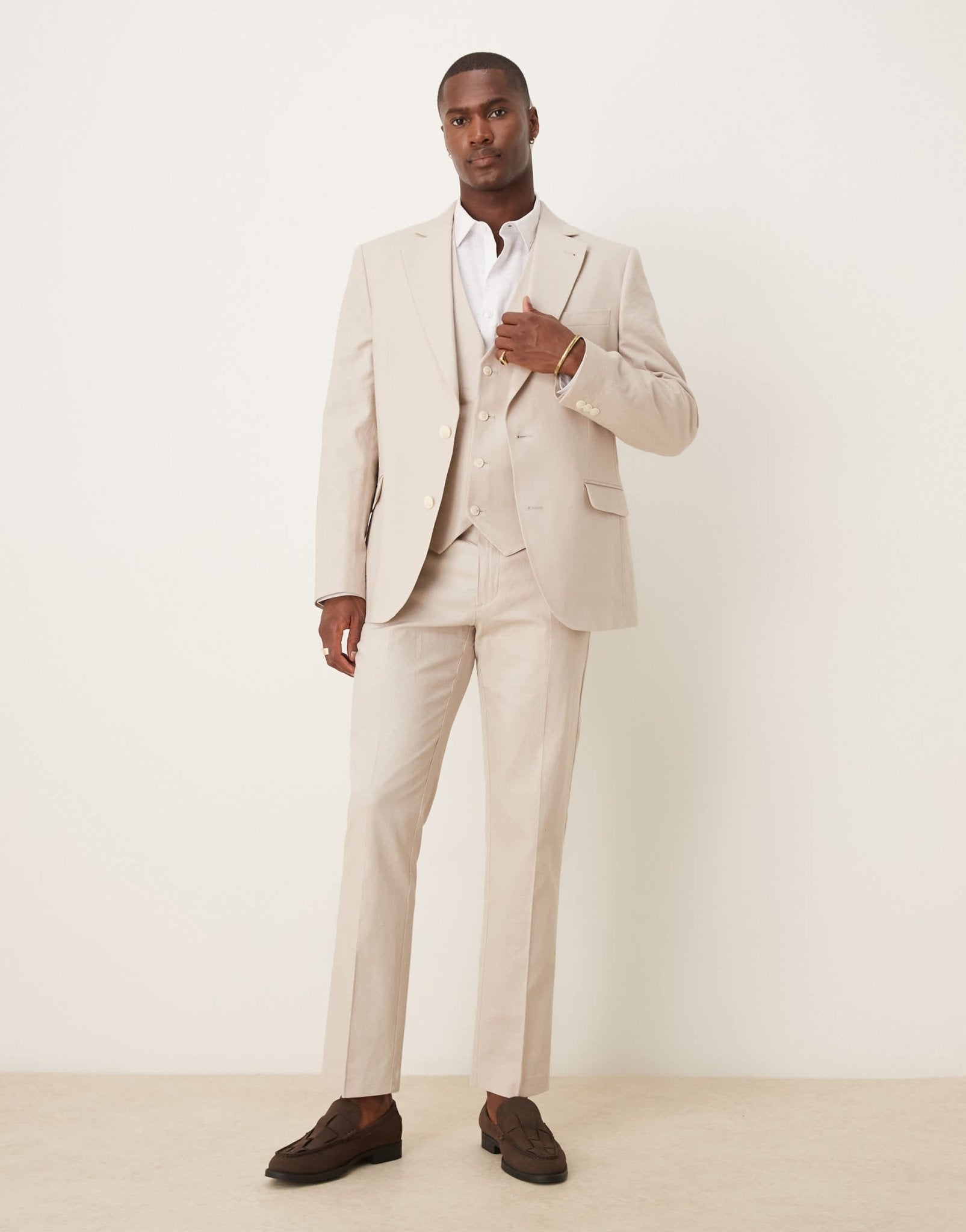 ASOS DESIGN linen blend slim suit waistcoat in stone - ASOS Sample Sale EU Store