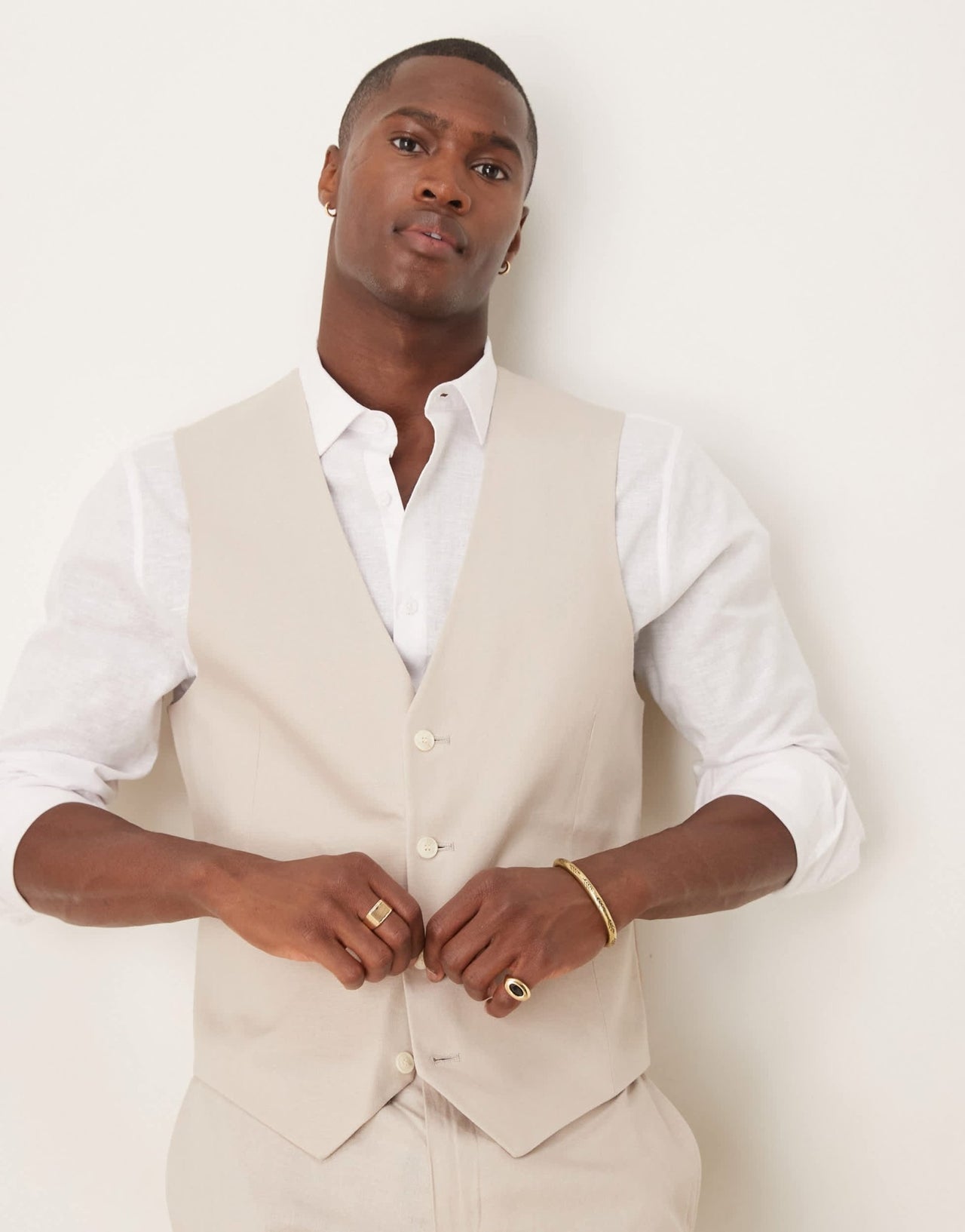 ASOS DESIGN linen blend slim suit waistcoat in stone - ASOS Sample Sale EU Store