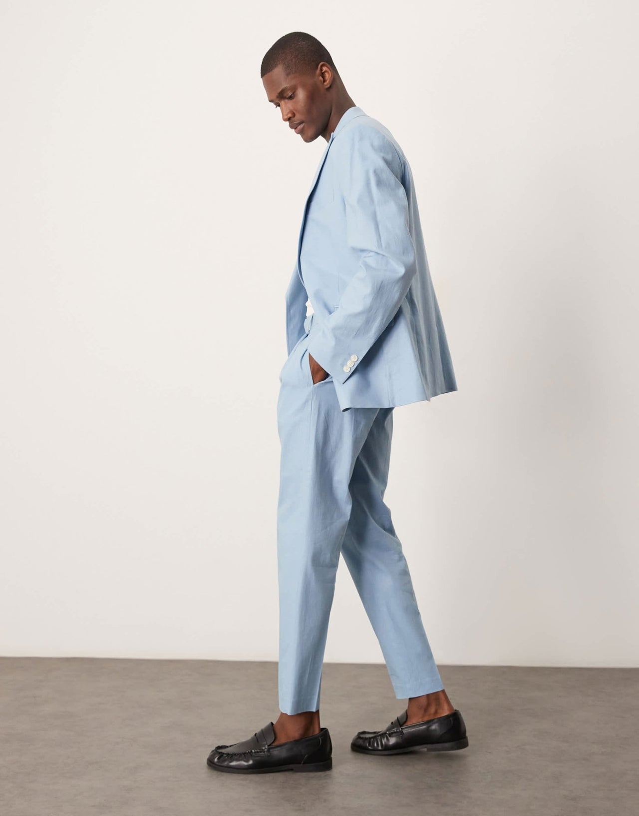 ASOS DESIGN linen blend tapered suit chino trousers in light blue - ASOS Sample Sale EU Store