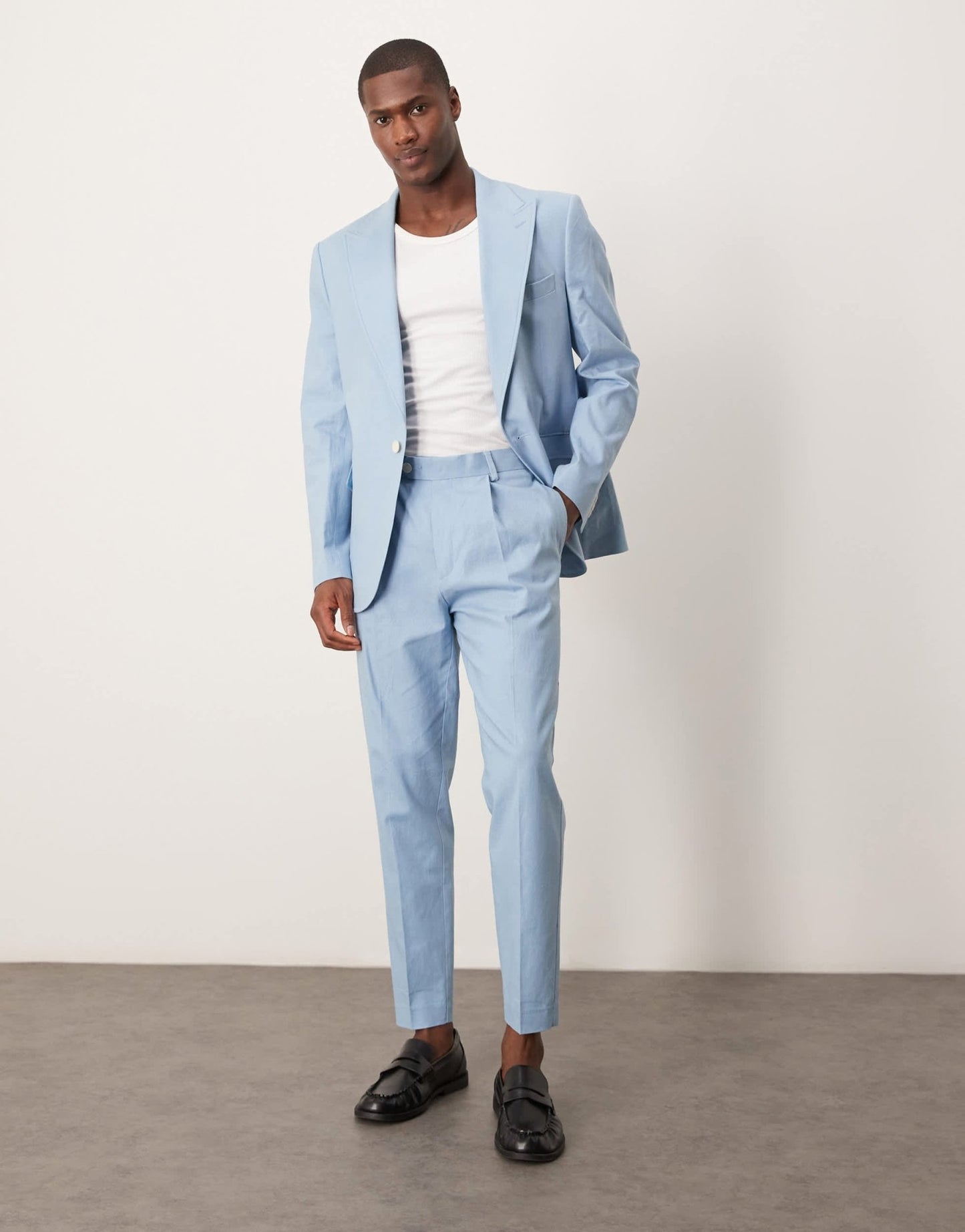 ASOS DESIGN linen blend tapered suit chino trousers in light blue - ASOS Sample Sale EU Store
