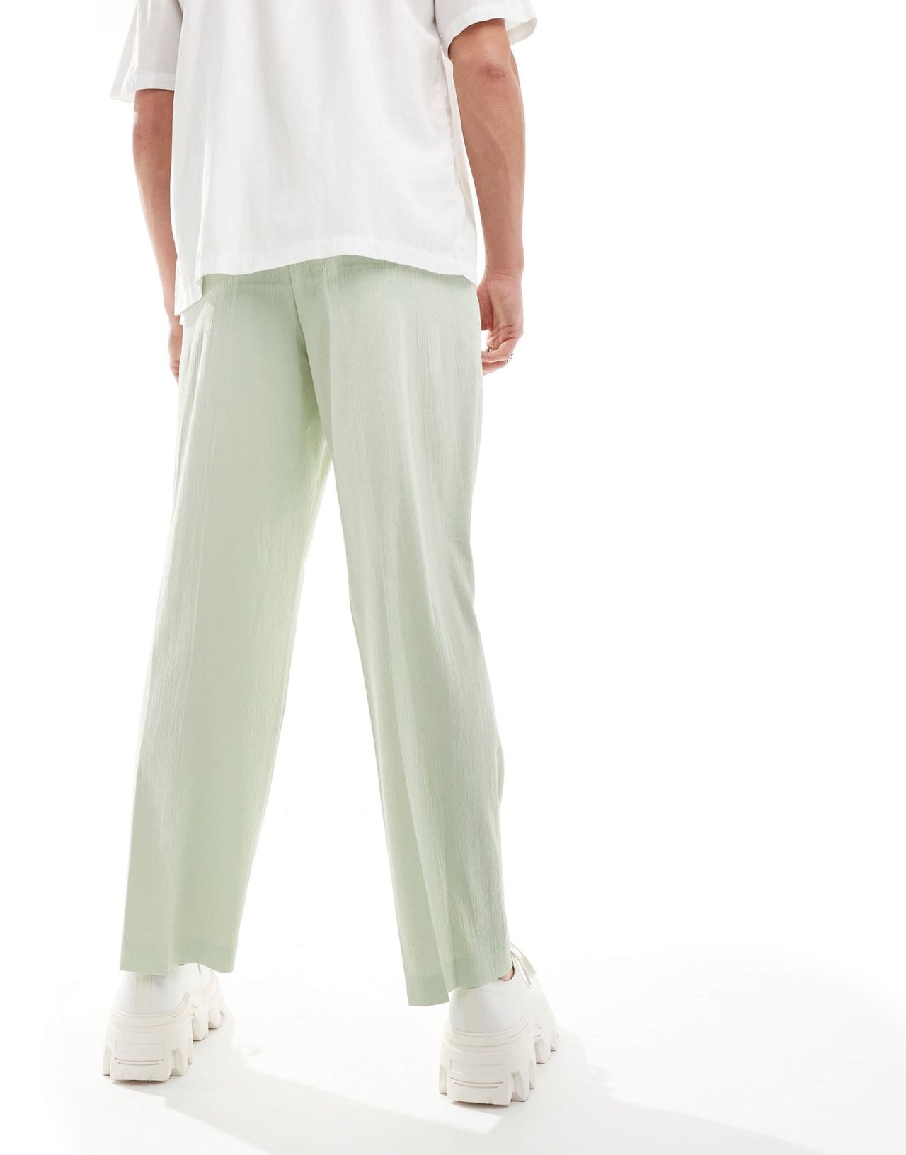 ASOS DESIGN linen blend wide leg smart trousers in sage green crinkle - ASOS Sample Sale EU Store