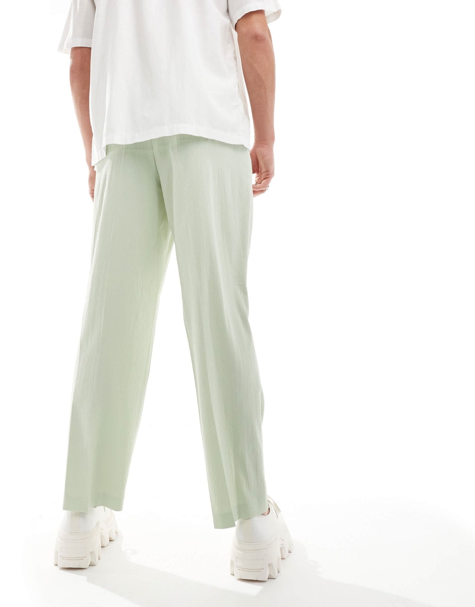 ASOS DESIGN linen blend wide leg smart trousers in sage green crinkle - ASOS Sample Sale EU Store