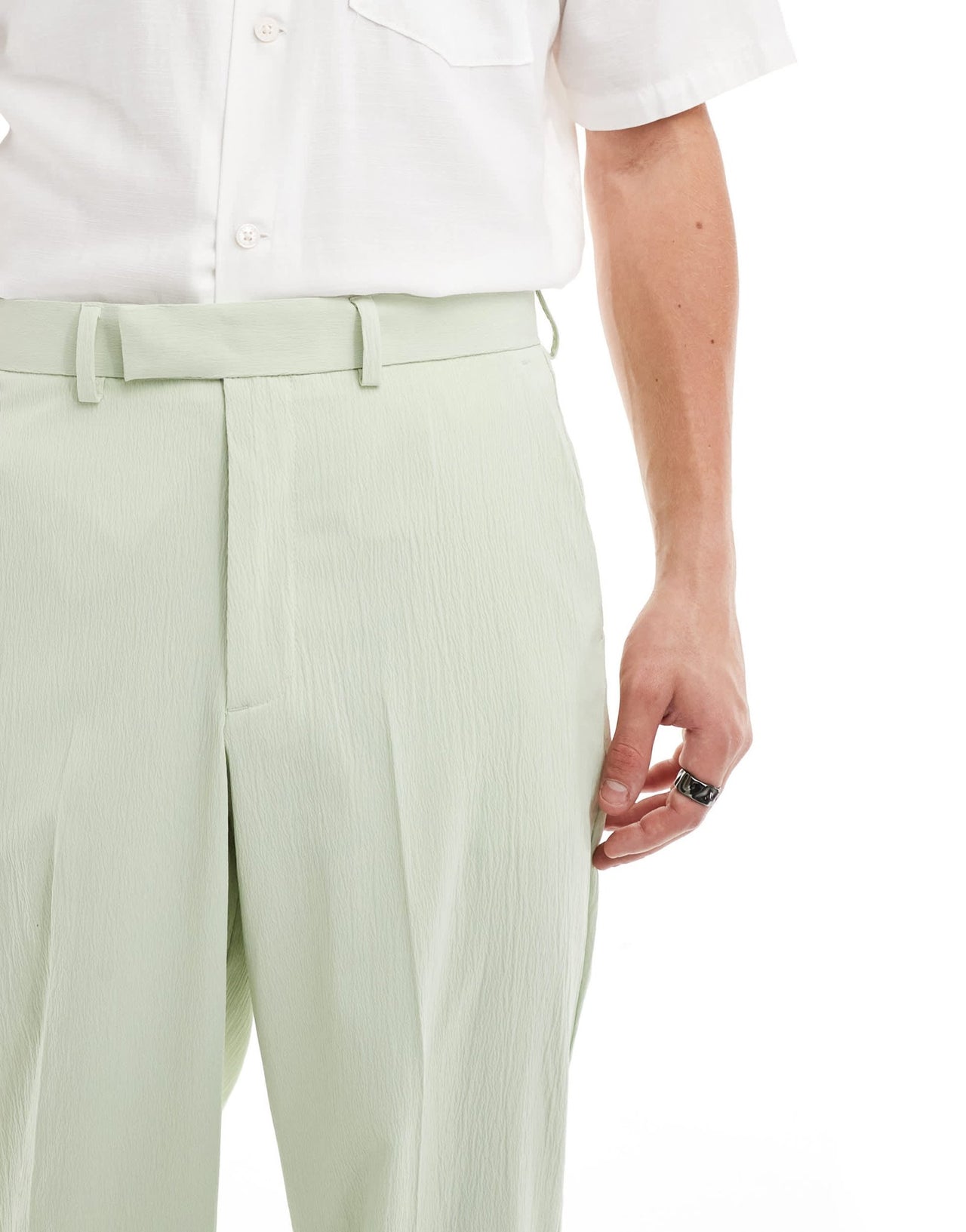 ASOS DESIGN linen blend wide leg smart trousers in sage green crinkle - ASOS Sample Sale EU Store