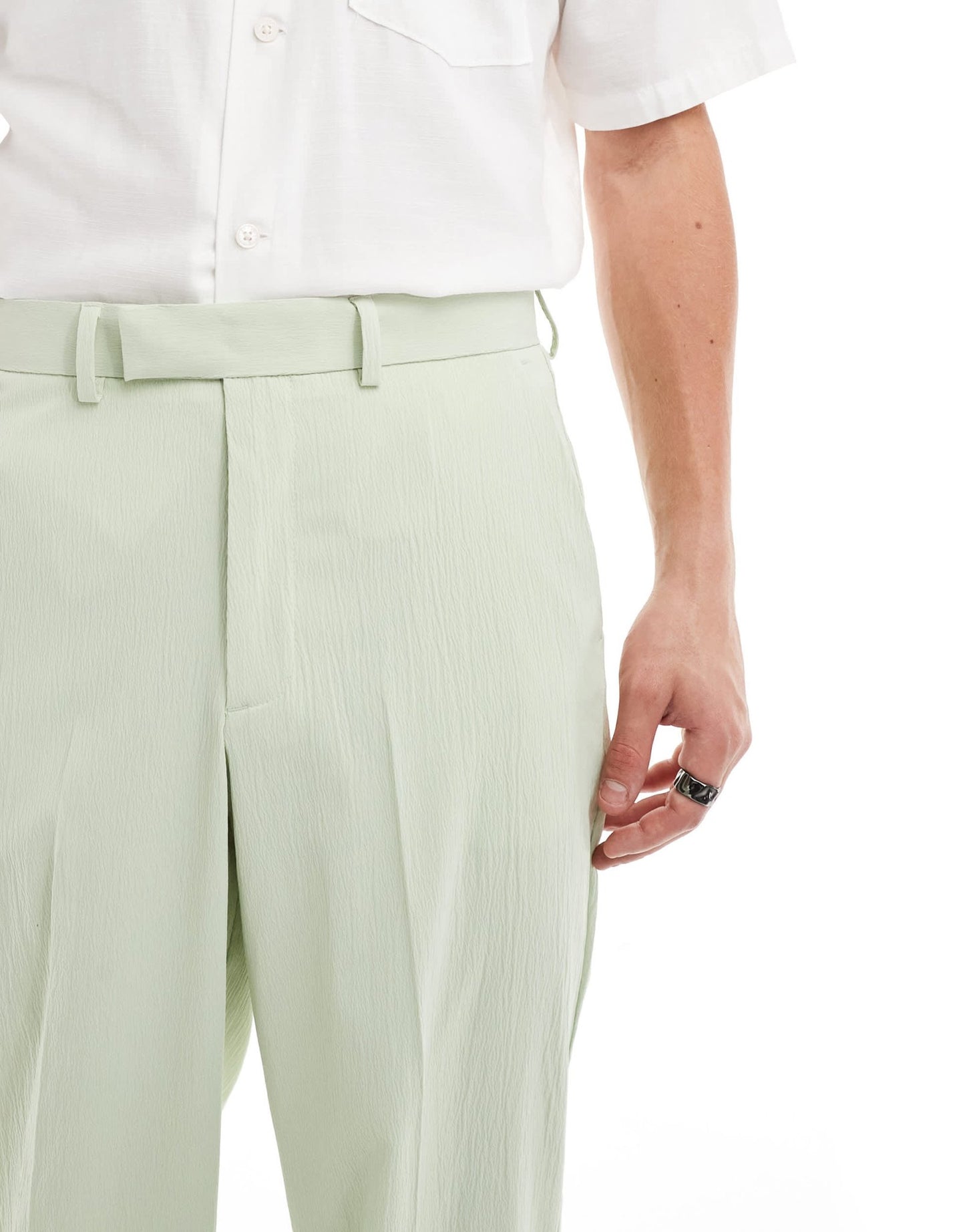 ASOS DESIGN linen blend wide leg smart trousers in sage green crinkle - ASOS Sample Sale EU Store