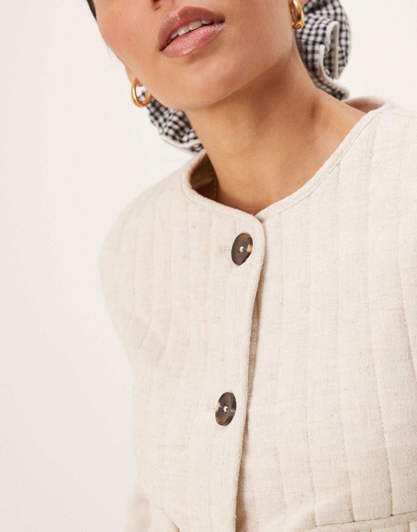 ASOS DESIGN linen crop collarless quilted jacket in oatmeal - ASOS Sample Sale EU Store