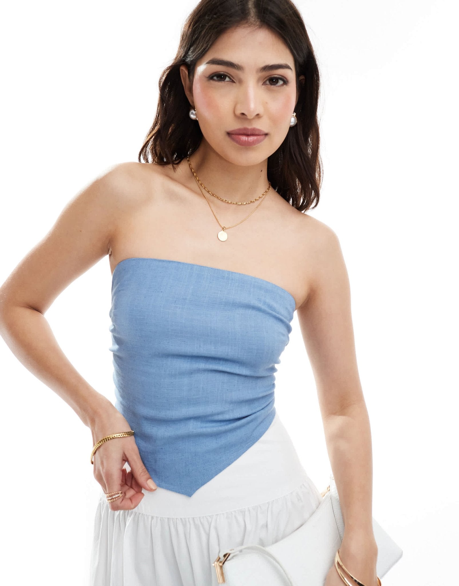 ASOS DESIGN linen look bandeau scarf top in washed blue - ASOS Sample Sale EU Store