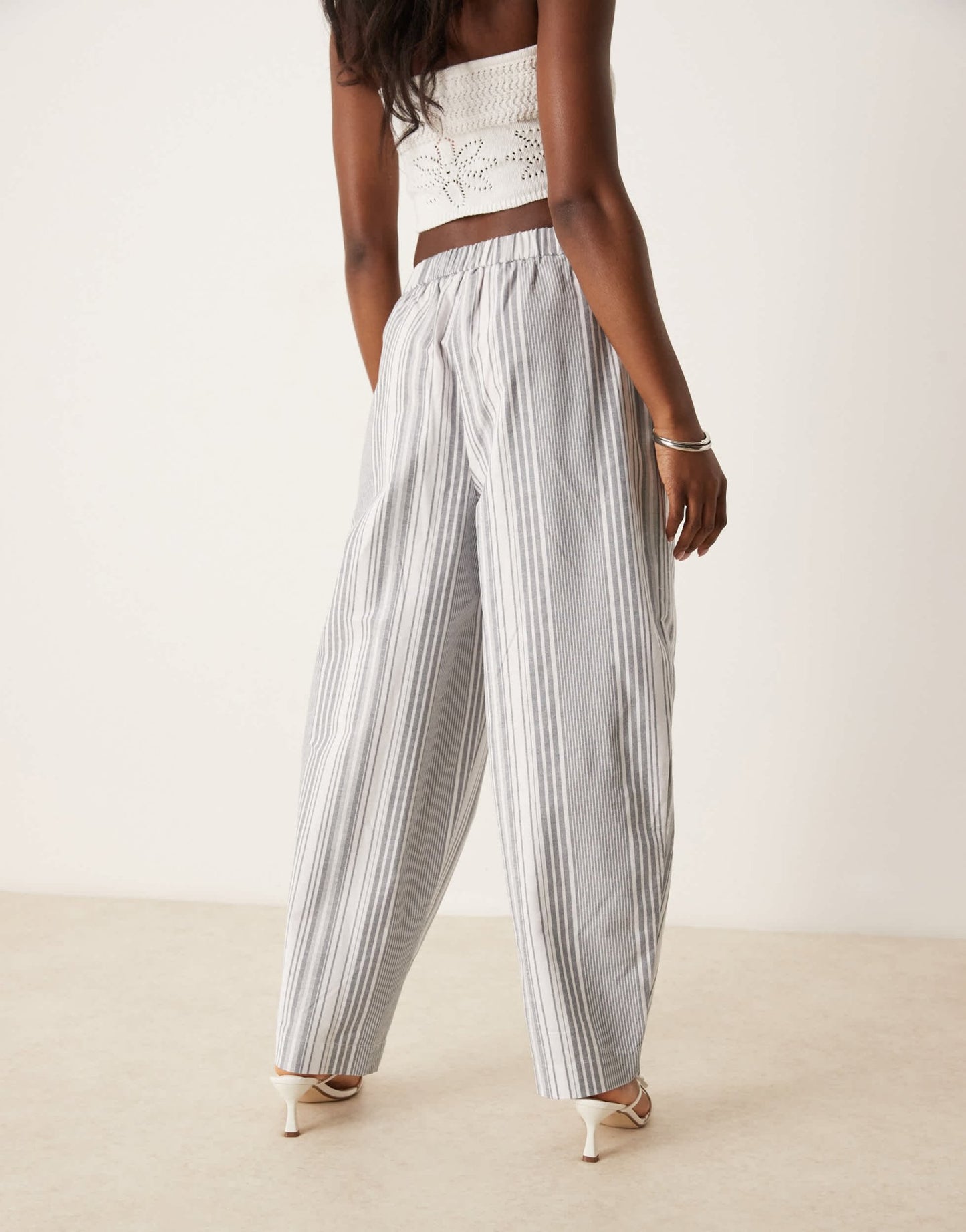 ASOS DESIGN linen look barrel trousers in black stripe - ASOS Sample Sale EU Store