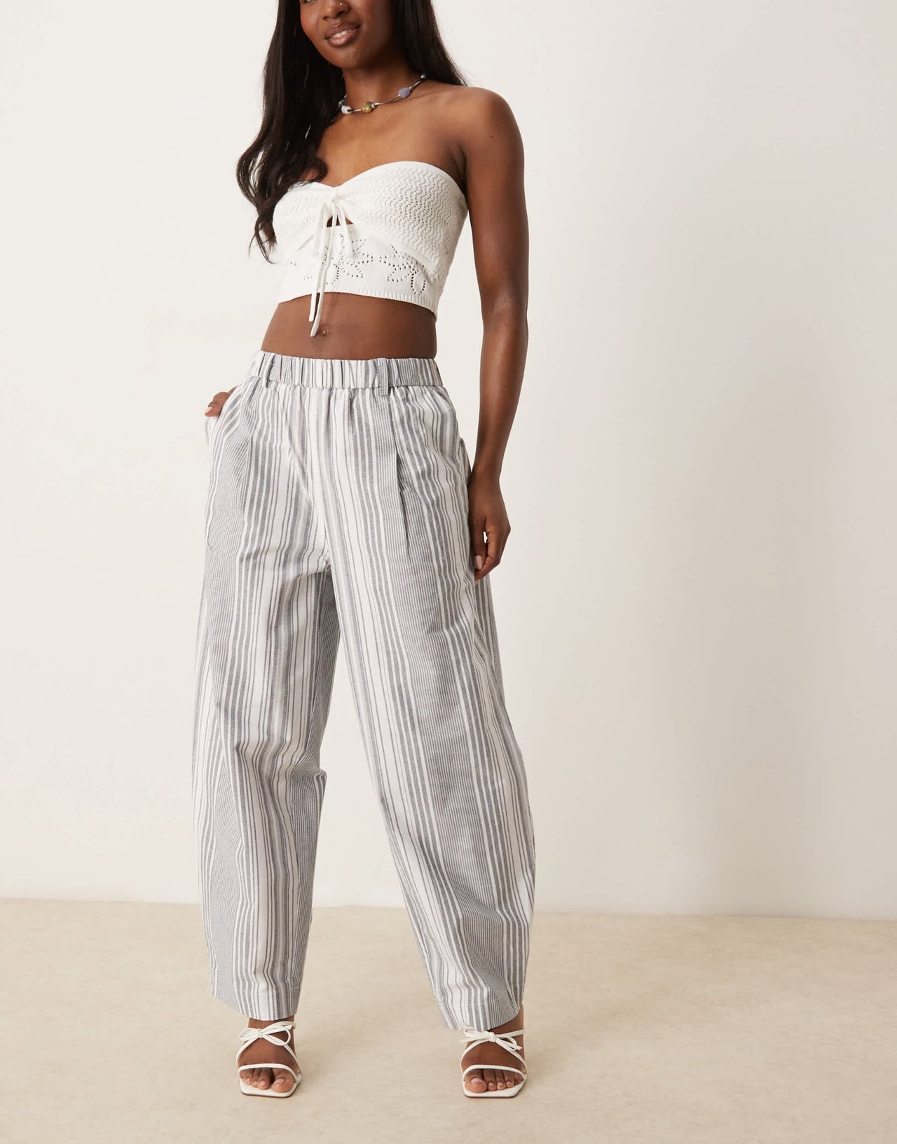 ASOS DESIGN linen look barrel trousers in black stripe - ASOS Sample Sale EU Store