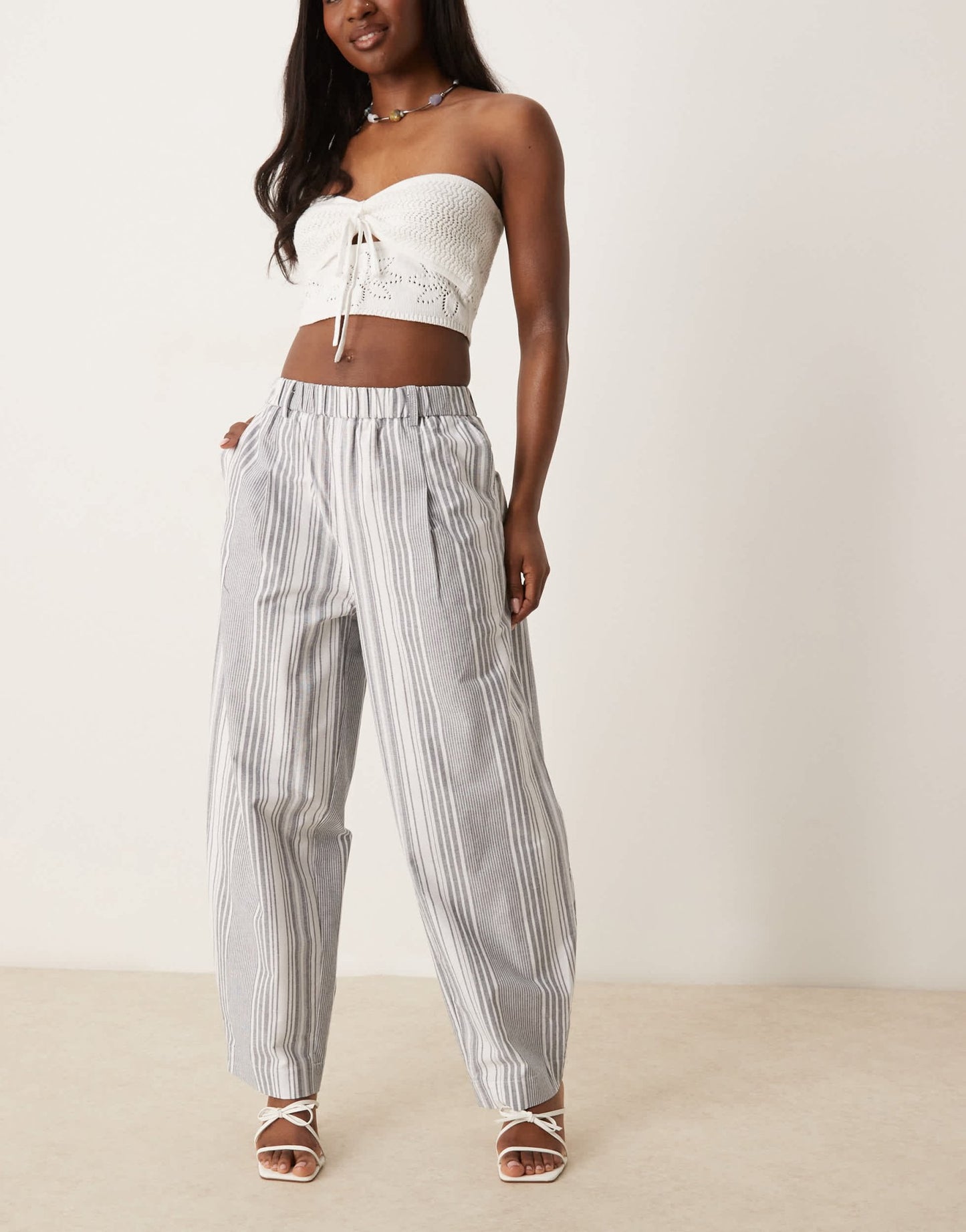 ASOS DESIGN linen look barrel trousers in black stripe - ASOS Sample Sale EU Store