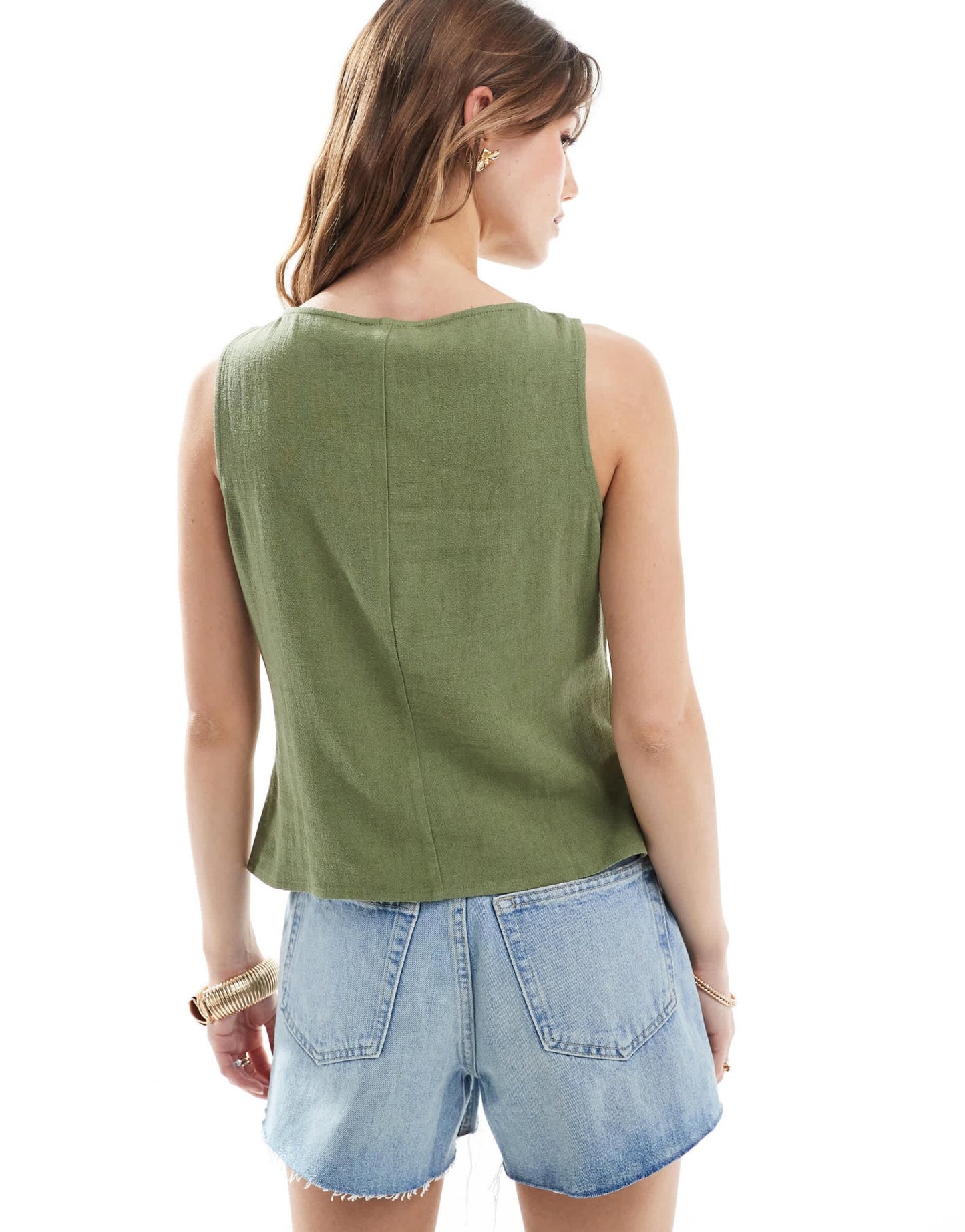 ASOS DESIGN linen look button front waistcoat in khaki - ASOS Sample Sale EU Store
