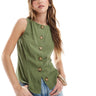 ASOS DESIGN linen look button front waistcoat in khaki