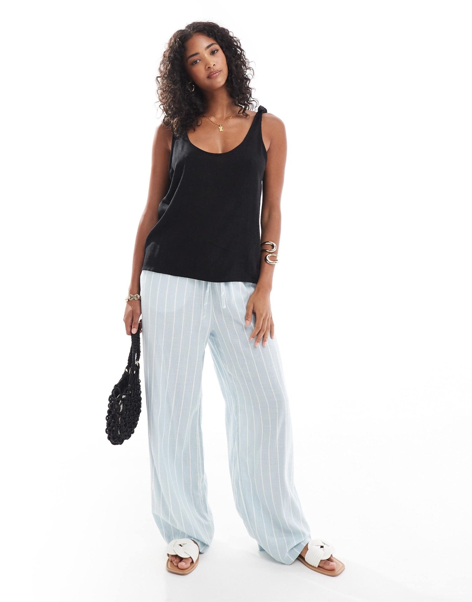 ASOS DESIGN linen look cami with tie straps in black - ASOS Sample Sale EU Store