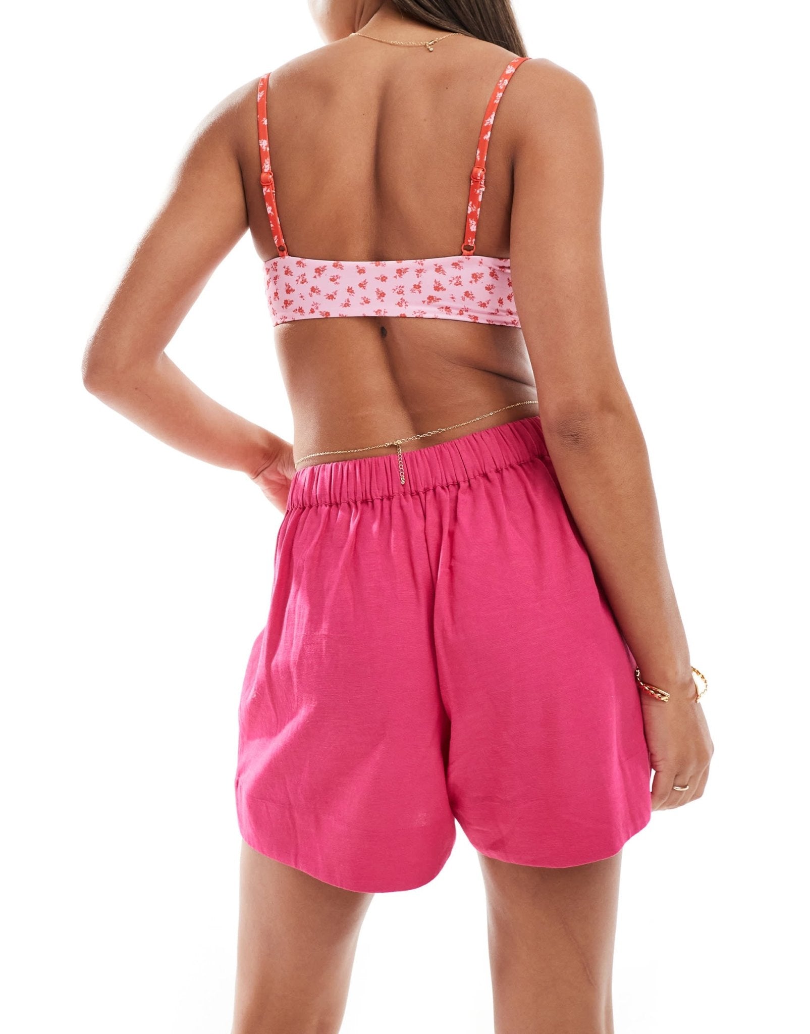 ASOS DESIGN linen look co - ord beach short in pink - ASOS Sample Sale EU Store