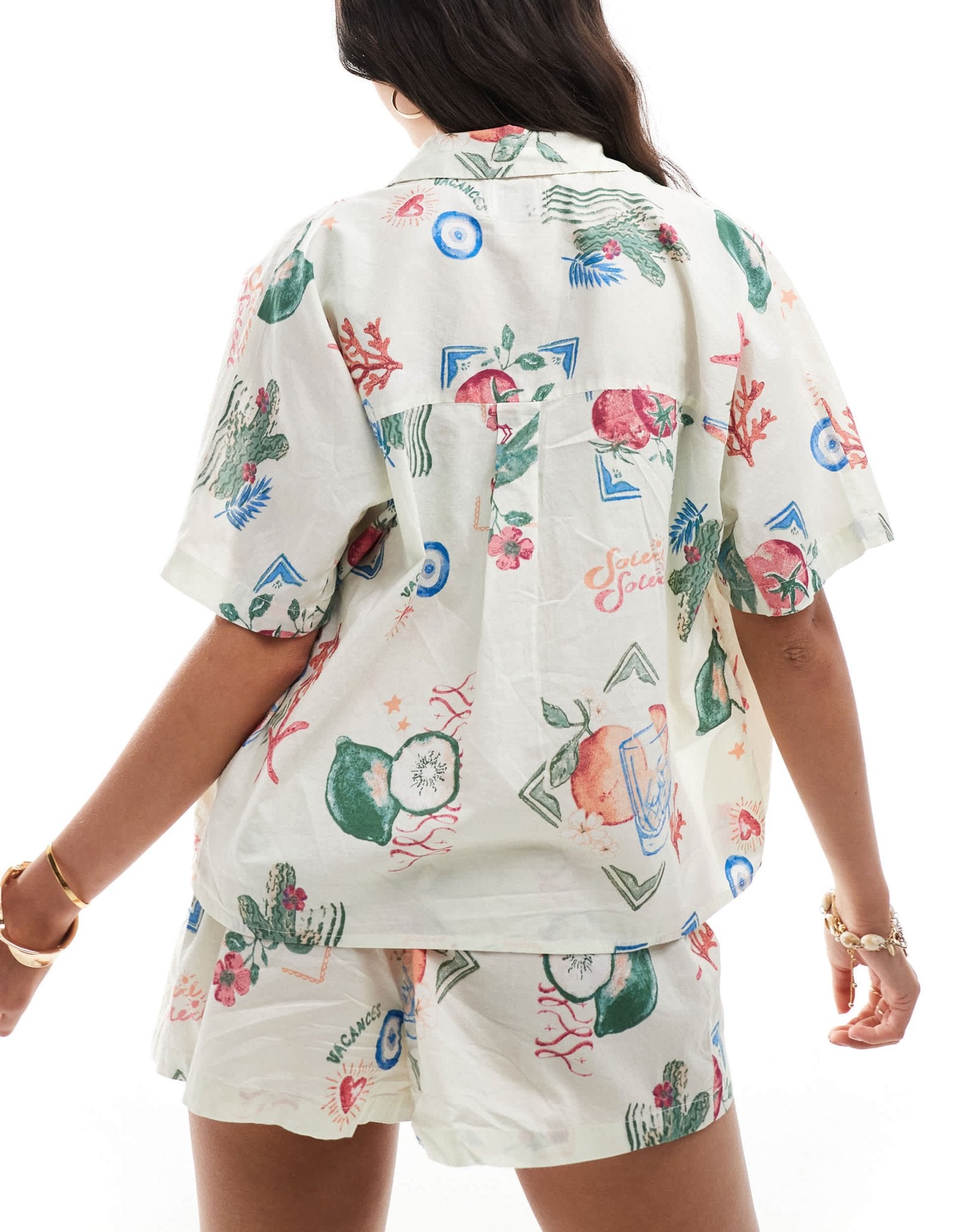 ASOS DESIGN linen look co - ord boxy beach shirt in postcard print - ASOS Sample Sale EU Store