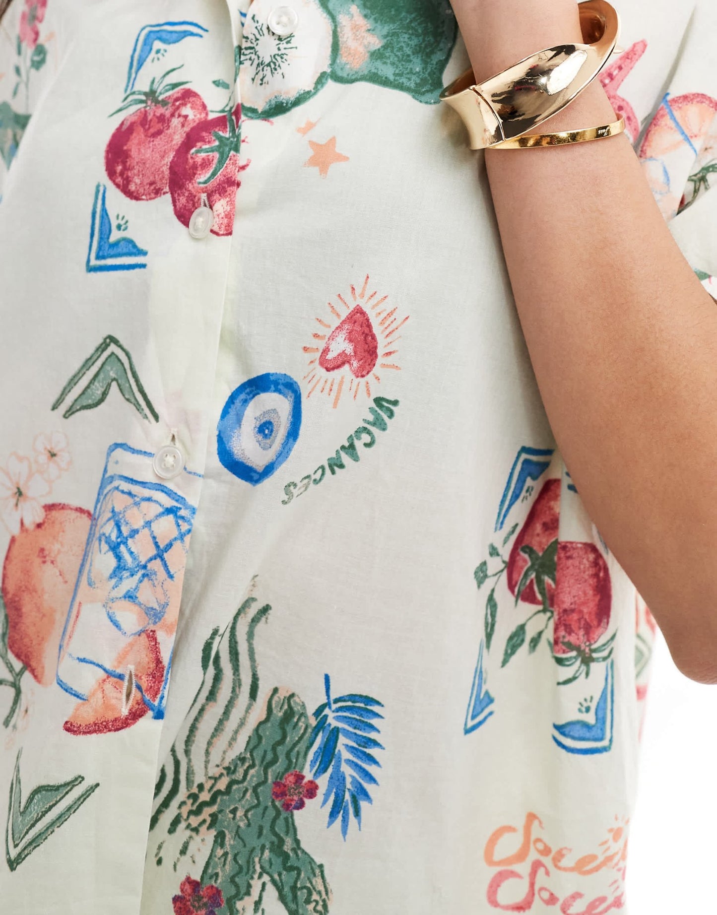 ASOS DESIGN linen look co - ord boxy beach shirt in postcard print - ASOS Sample Sale EU Store