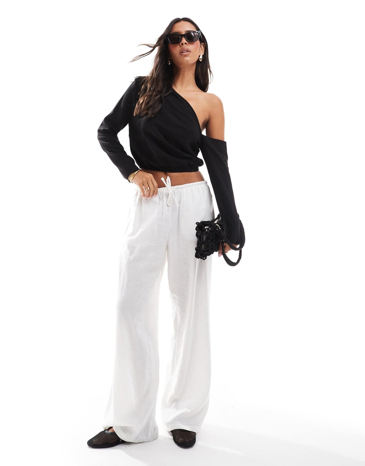 ASOS DESIGN linen look off shoulder top in black - ASOS Sample Sale EU Store