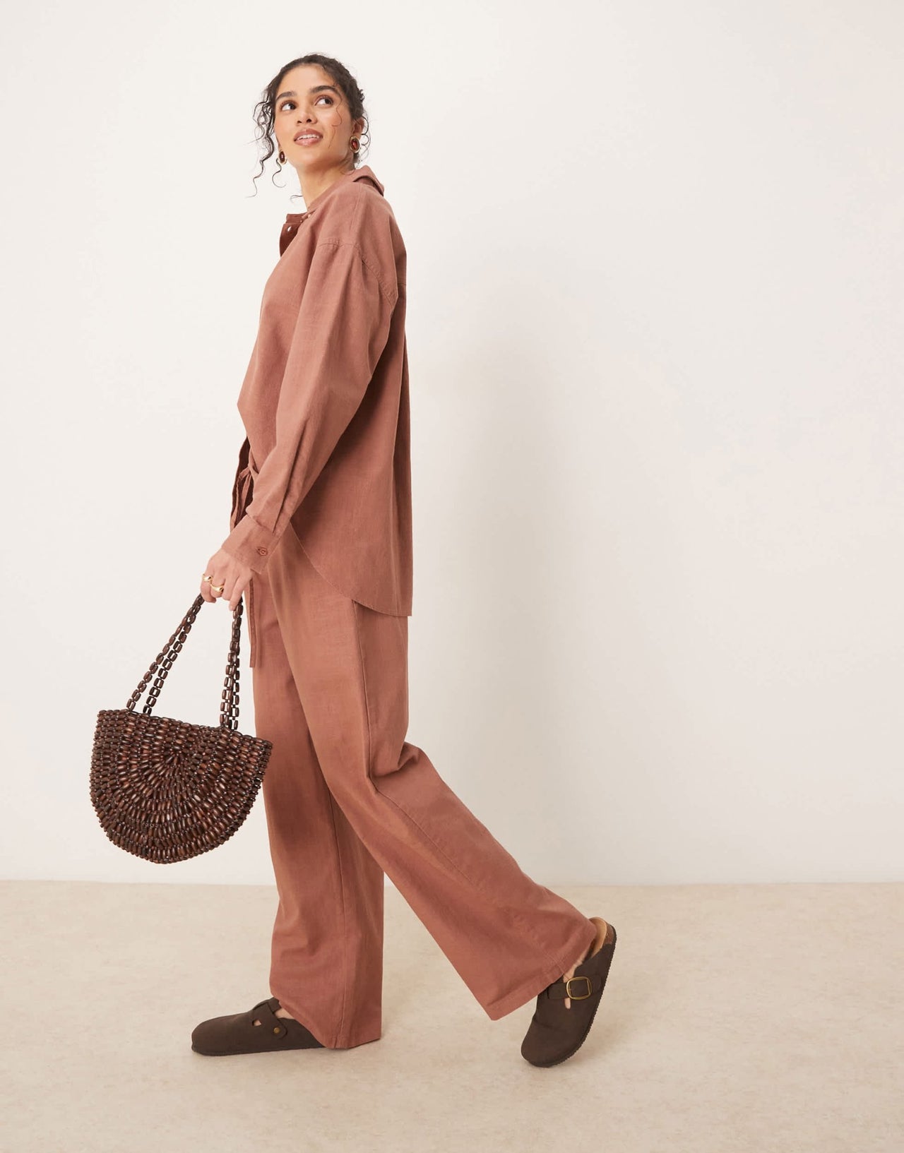 ASOS DESIGN linen look pull on trousers co - ord in mocha - ASOS Sample Sale EU Store