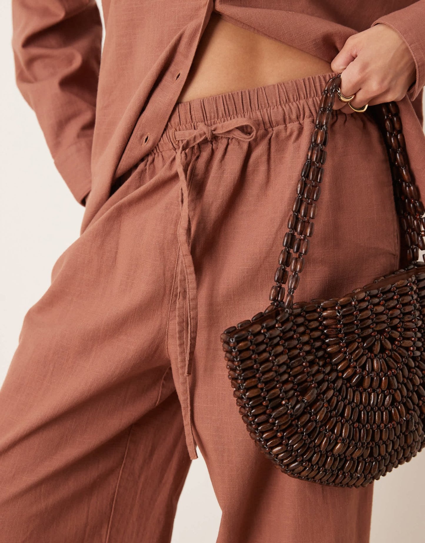 ASOS DESIGN linen look pull on trousers co - ord in mocha - ASOS Sample Sale EU Store