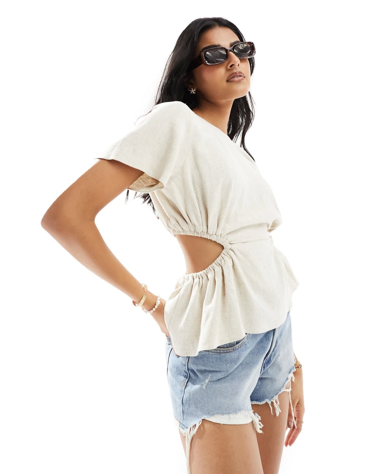 ASOS DESIGN linen look tee with open back in natural - ASOS Sample Sale EU Store