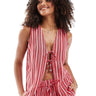 ASOS DESIGN linen look tie front waistcoat co-ord in red stripe