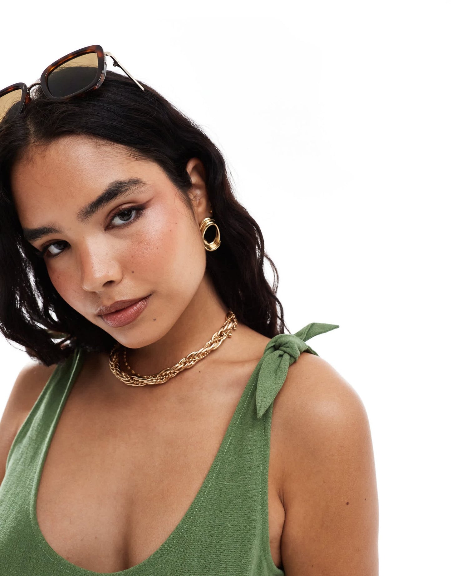 ASOS DESIGN linen look tie shoulder cami in khaki - ASOS Sample Sale EU Store