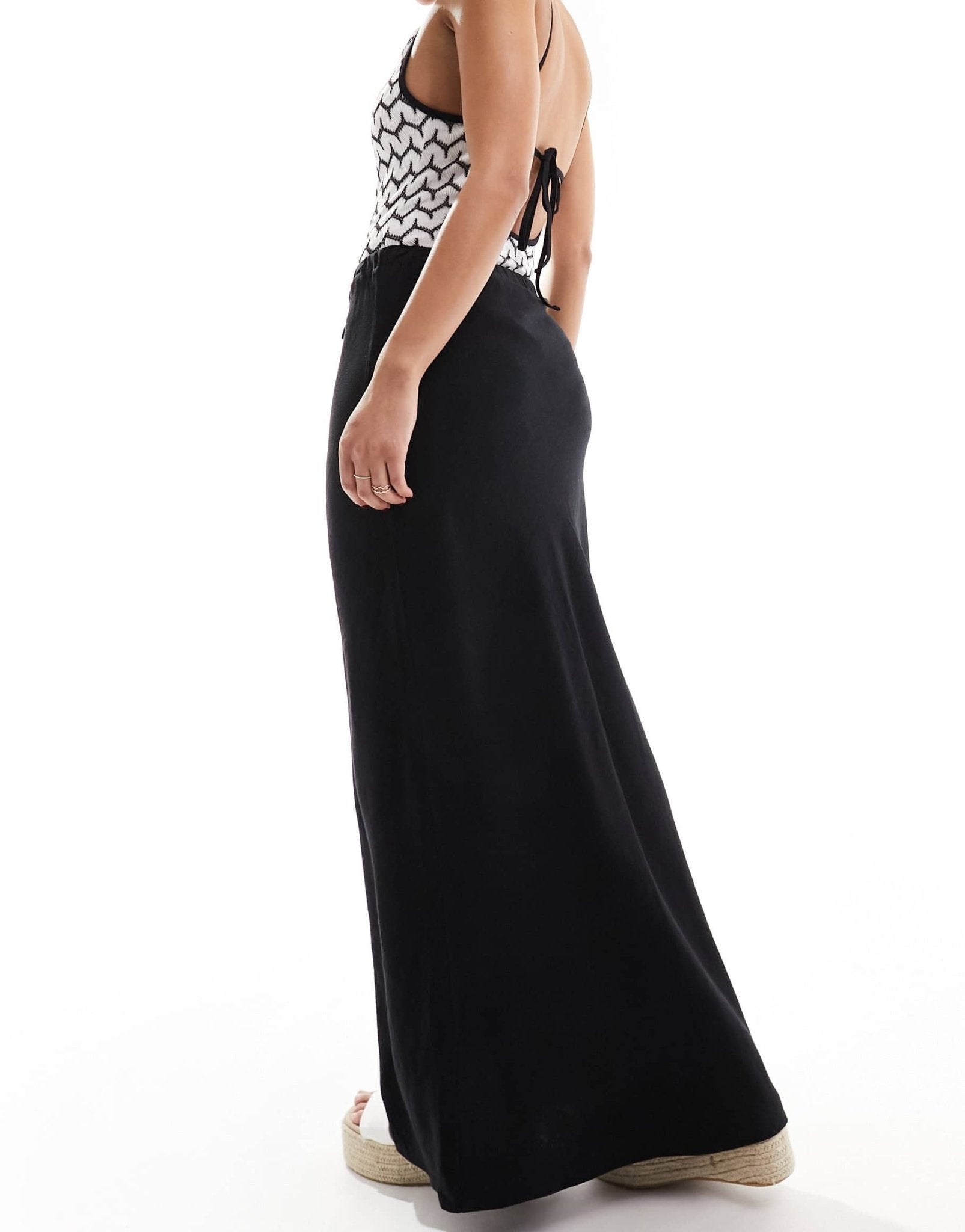 ASOS DESIGN linen look tie waist bias maxi skirt in black - ASOS Sample Sale EU Store