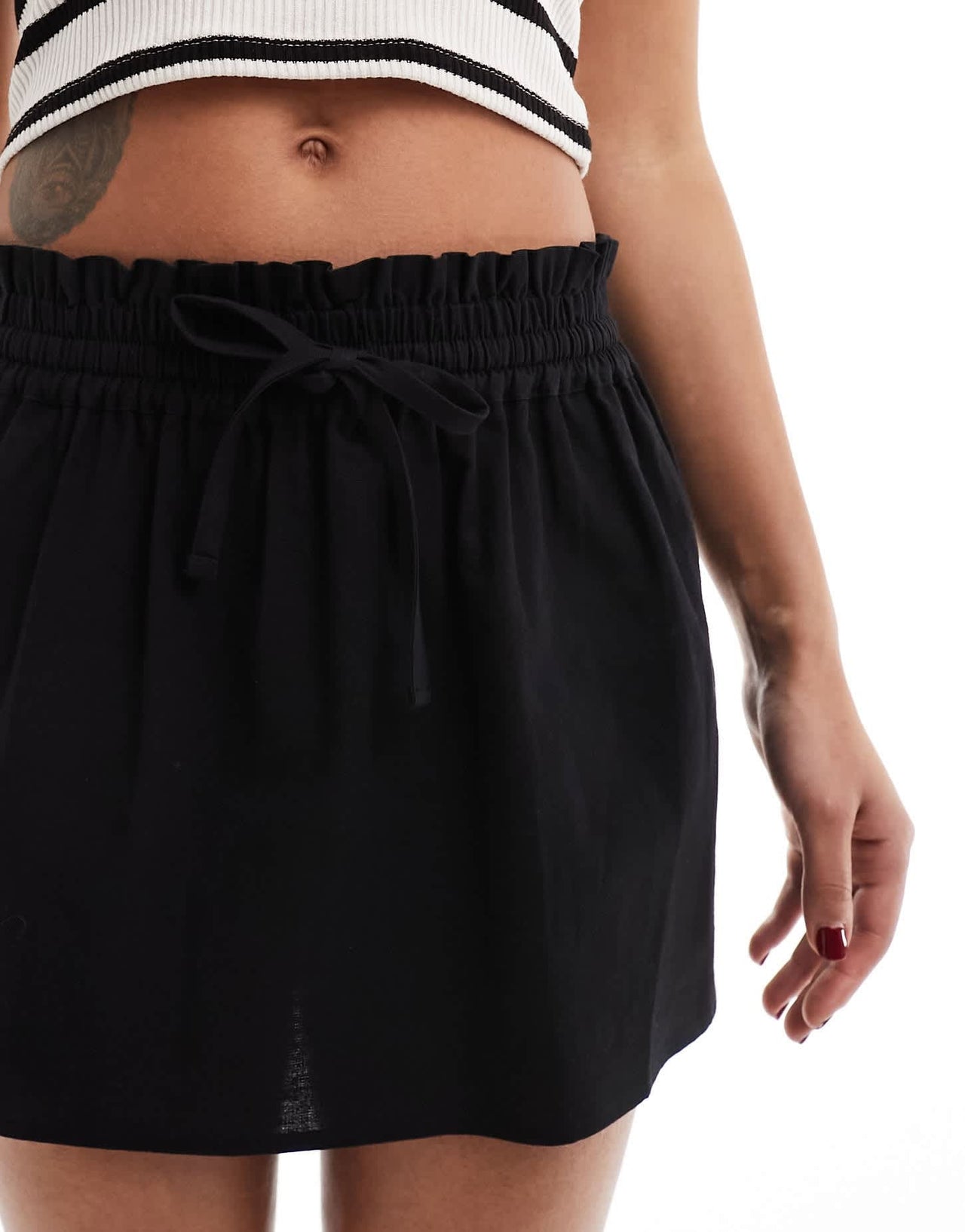 ASOS DESIGN linen look tie waist mini skirt in black - ASOS Sample Sale EU Store