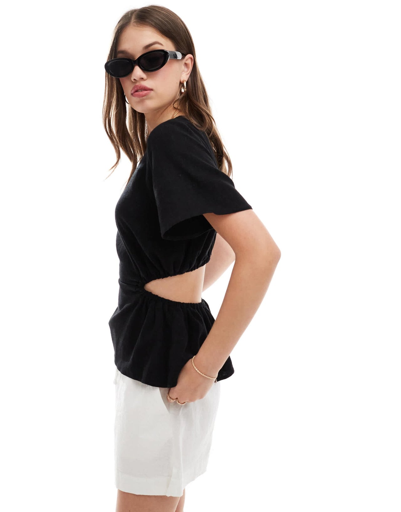 ASOS DESIGN linen look top with open back in black - ASOS Sample Sale EU Store