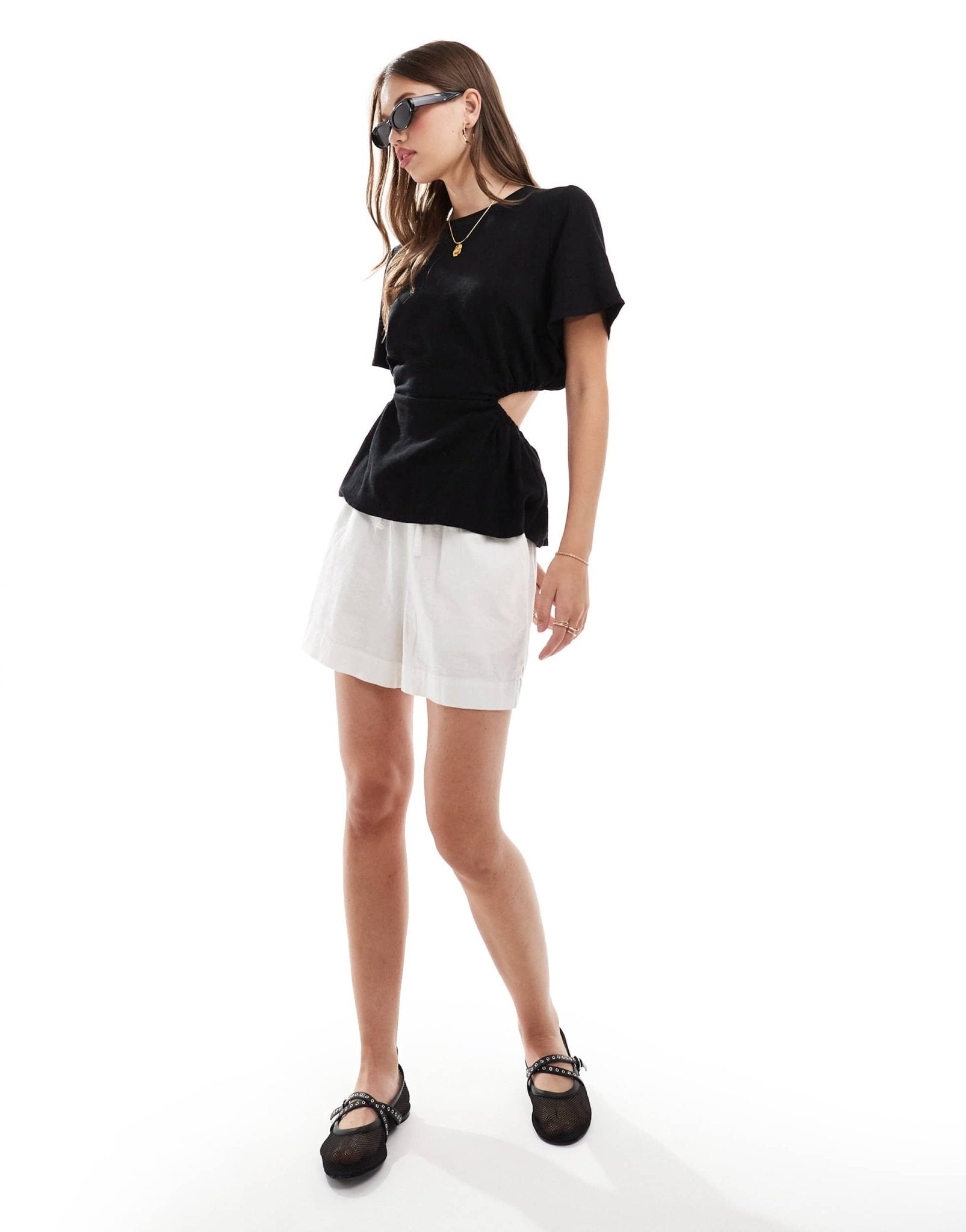 ASOS DESIGN linen look top with open back in black - ASOS Sample Sale EU Store