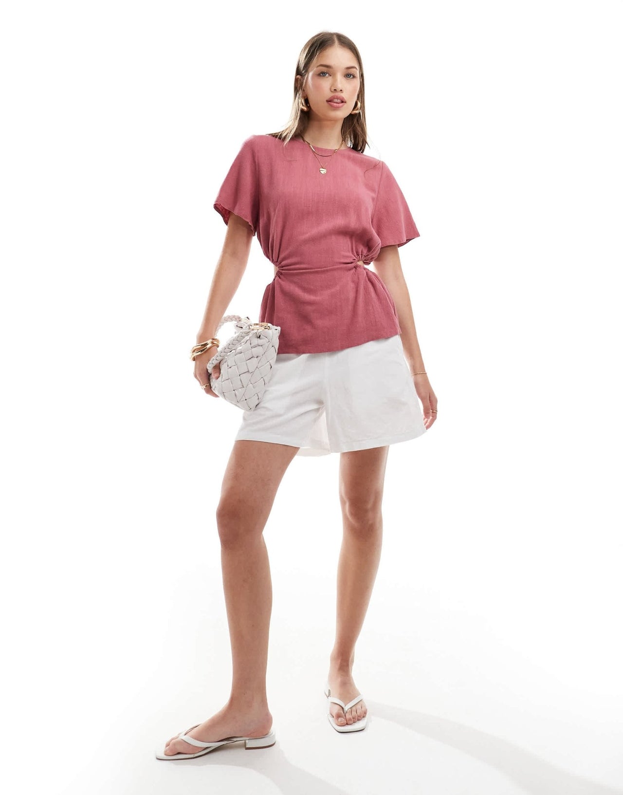 ASOS DESIGN linen look top with open back in blush - ASOS Sample Sale EU Store