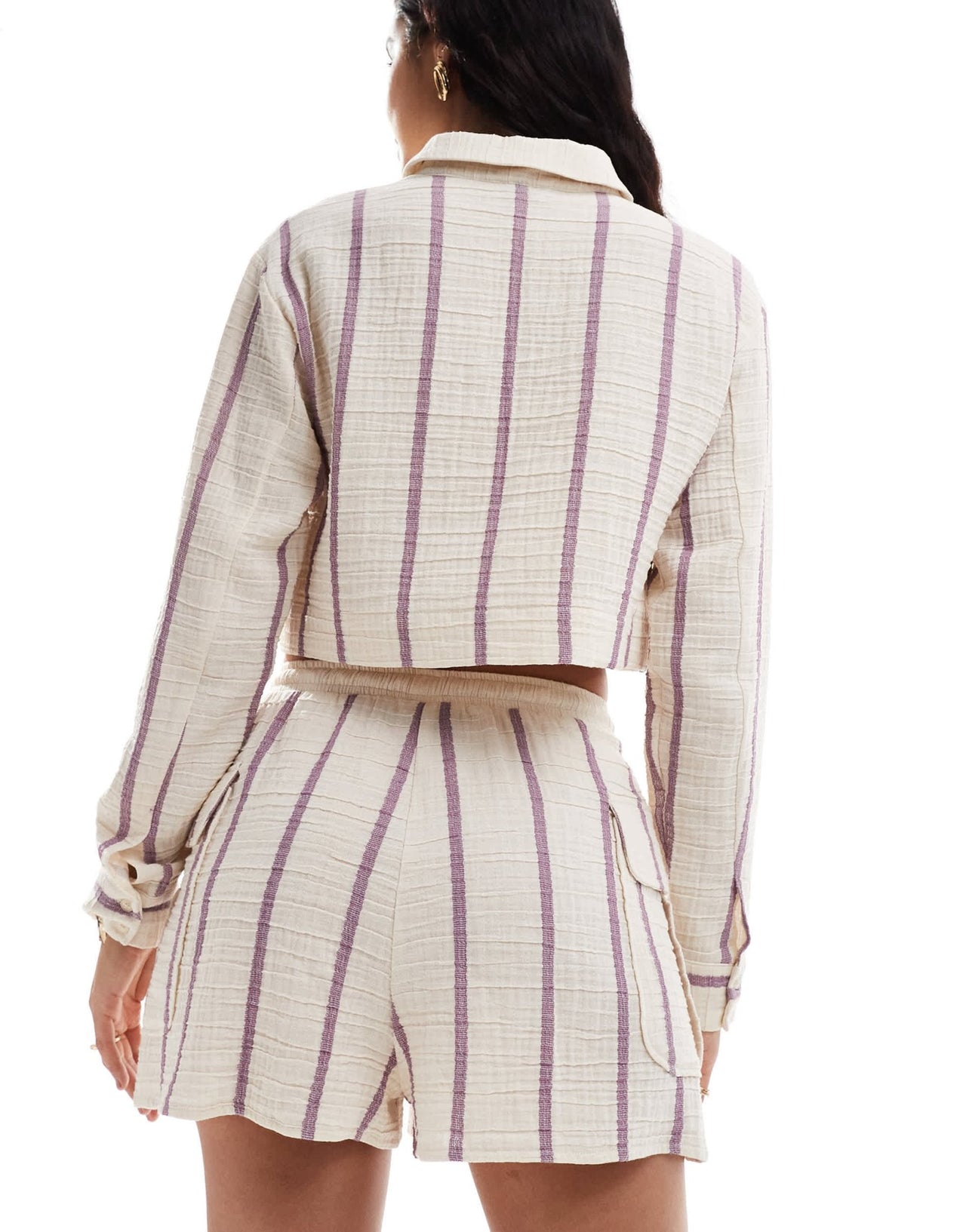 ASOS DESIGN linen look utility short co - ord in purple stripe - ASOS Sample Sale EU Store