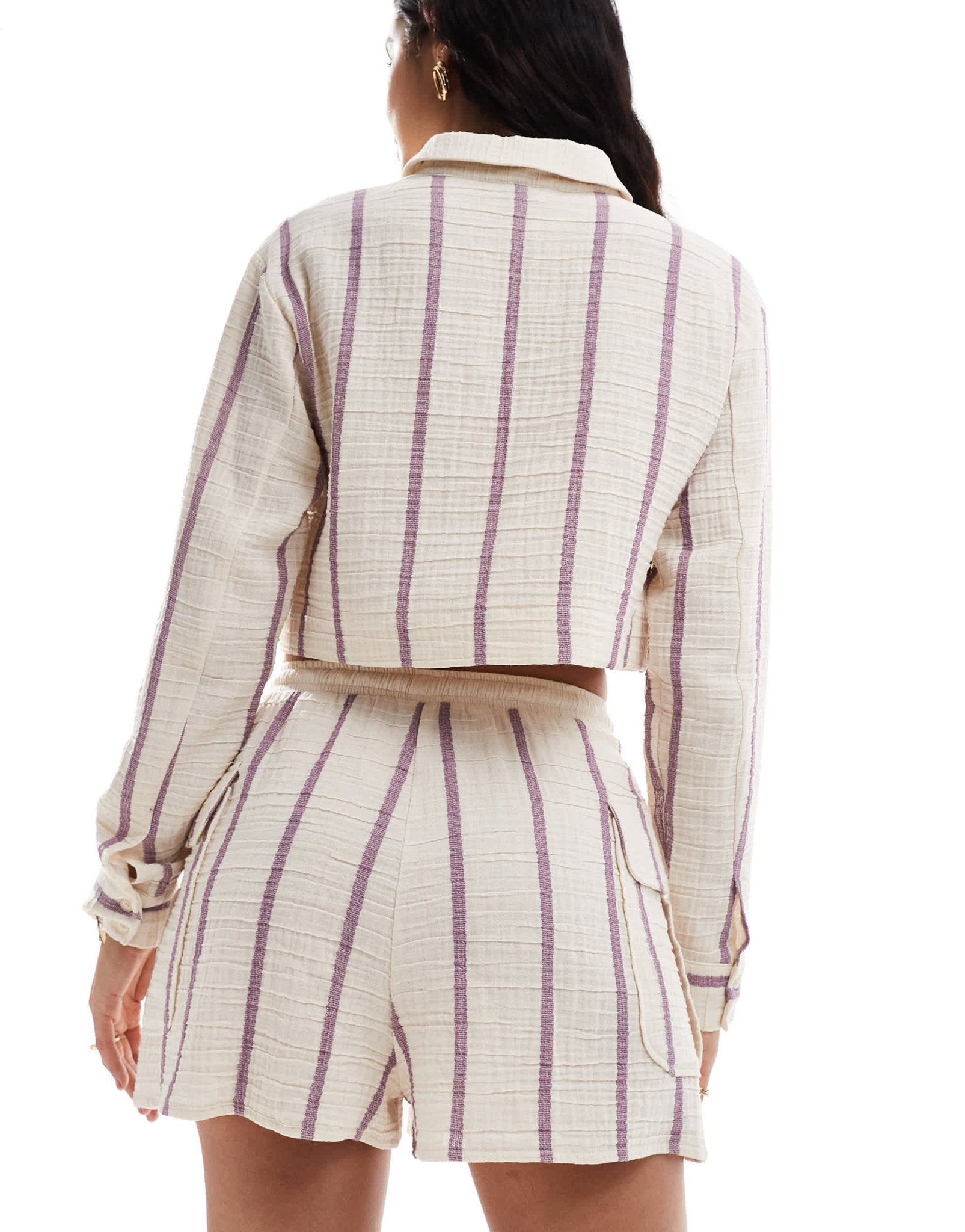 ASOS DESIGN linen look utility short co - ord in purple stripe - ASOS Sample Sale EU Store
