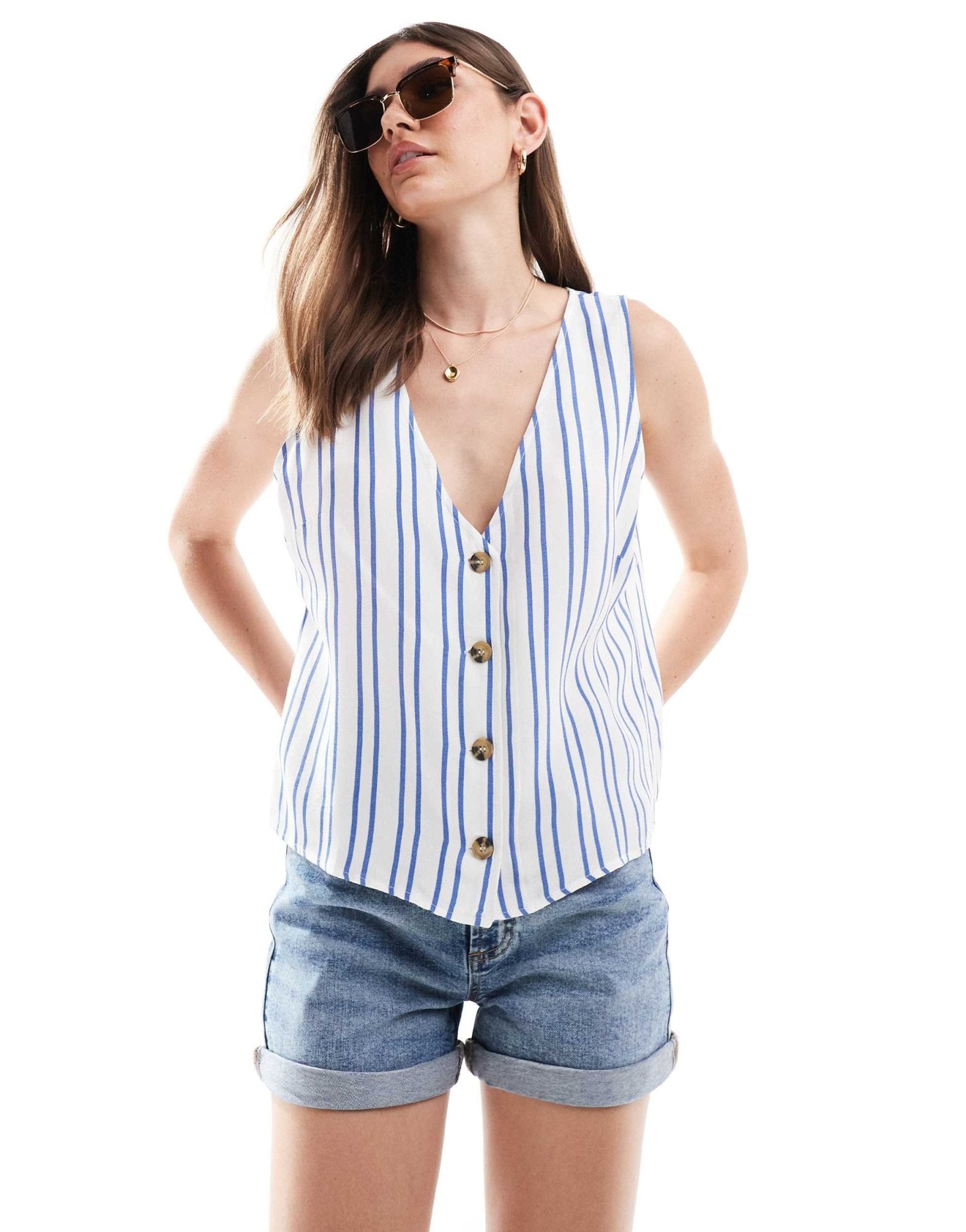 ASOS DESIGN linen look waistcoat in blue & white stripe - ASOS Sample Sale EU Store