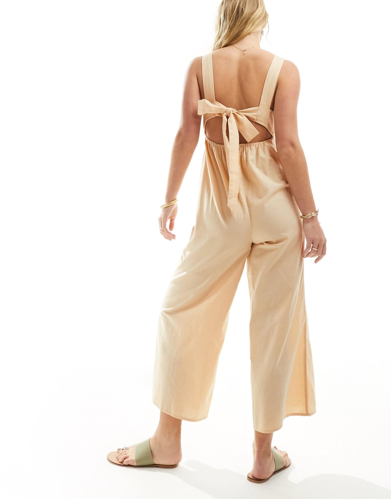 ASOS DESIGN linen tie back cropped jumpsuit in stone - ASOS Sample Sale EU Store