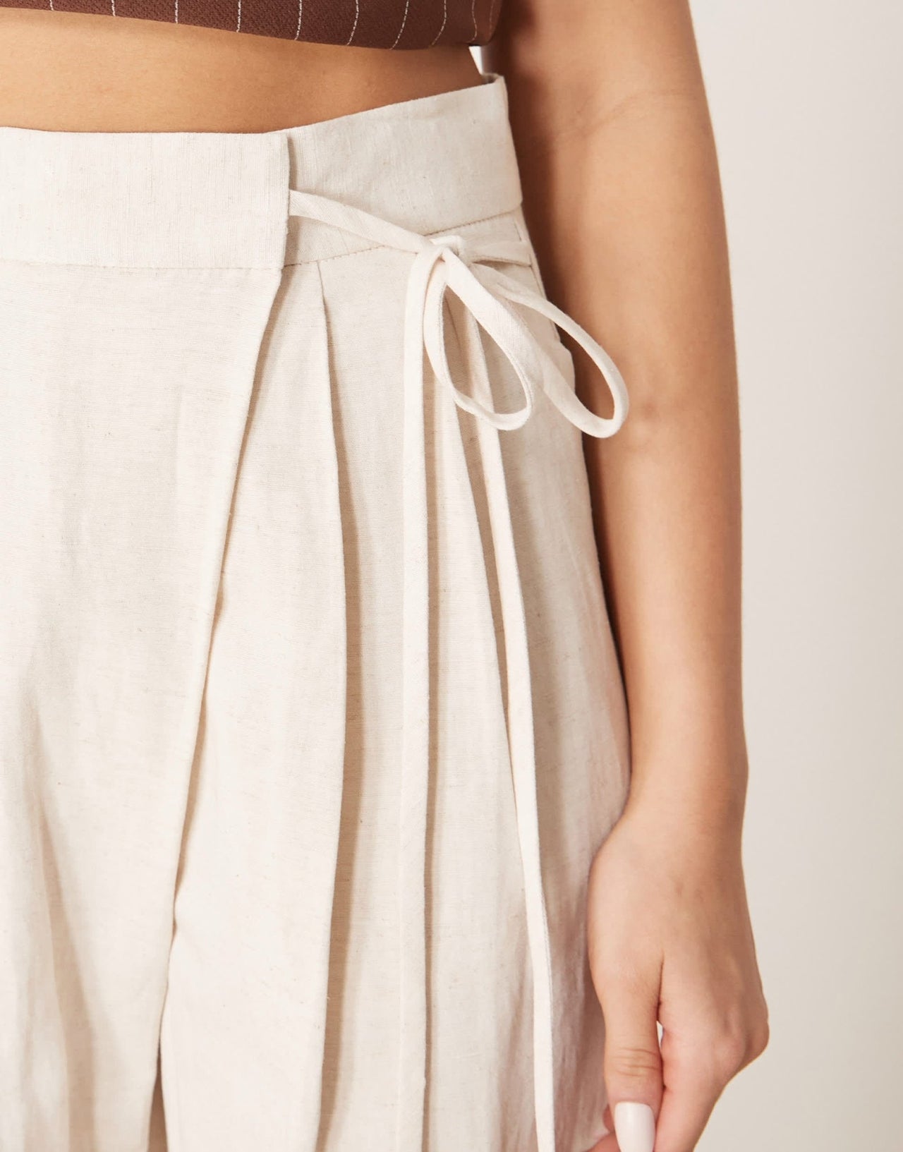ASOS DESIGN linen tie front wide leg trousers in stone - ASOS Sample Sale EU Store