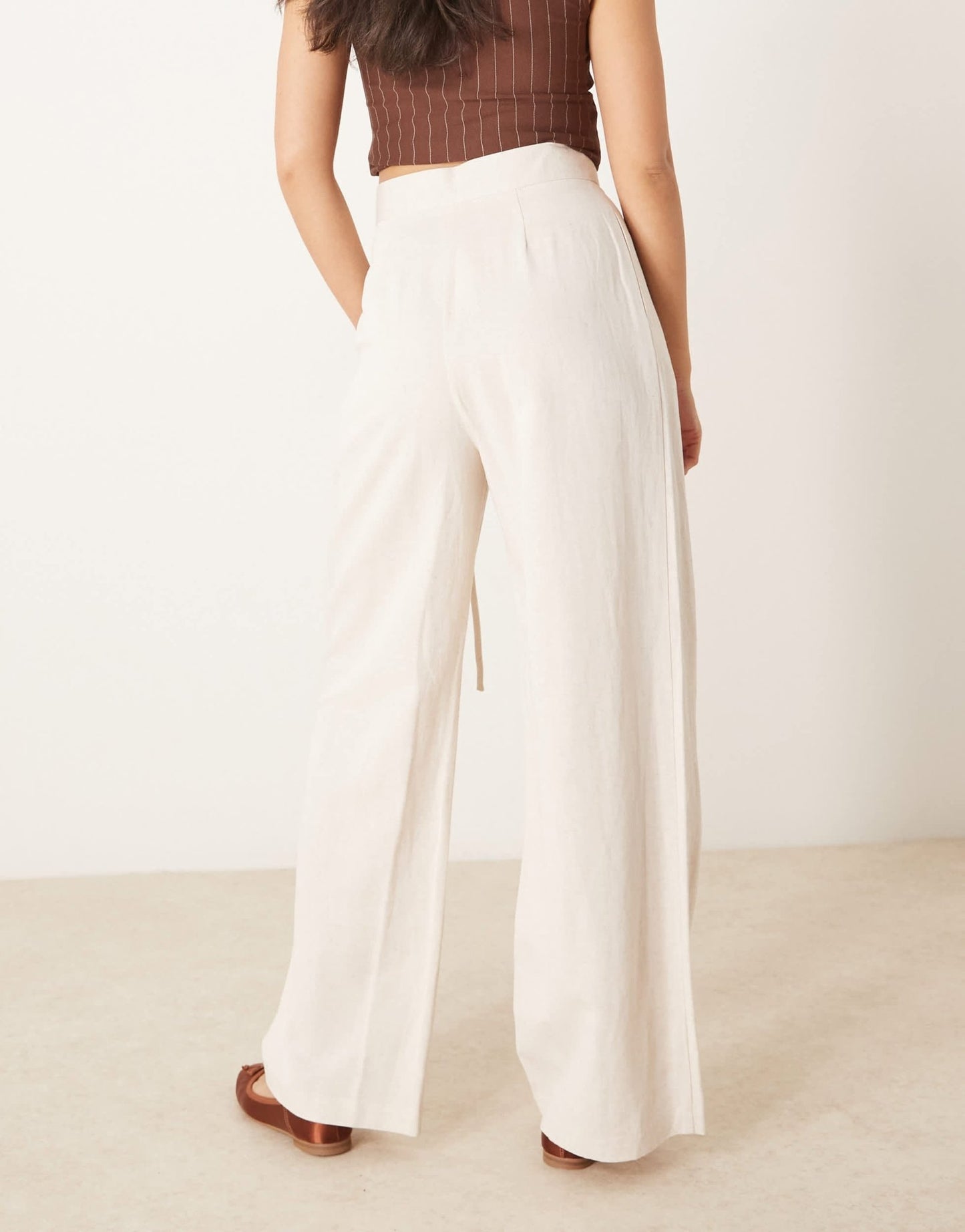 ASOS DESIGN linen tie front wide leg trousers in stone - ASOS Sample Sale EU Store