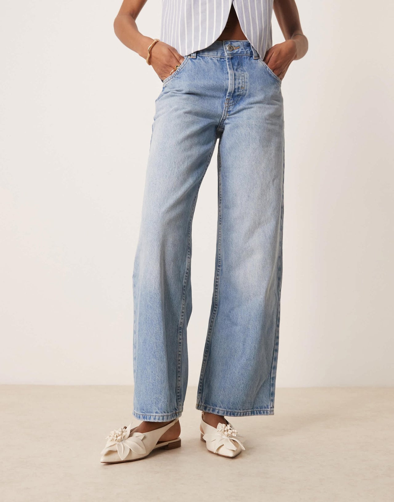 ASOS DESIGN Livia point - toe flower slingback ballets in off - white - ASOS Sample Sale EU Store