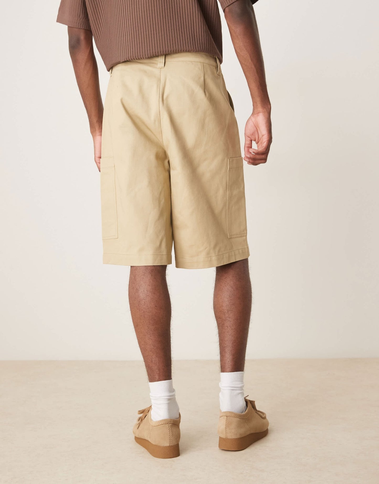 ASOS DESIGN long length poplin cargo short in beige - ASOS Sample Sale EU Store